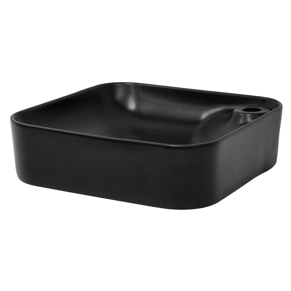 LuxeBath Waschbecken Waschtisch Aufsatzwaschbecken aus Keramik für Badezimmer / Gäste-WC, Aufsatzwaschtisch Handwaschbecken Eckig 430x430x120 cm Schwarz