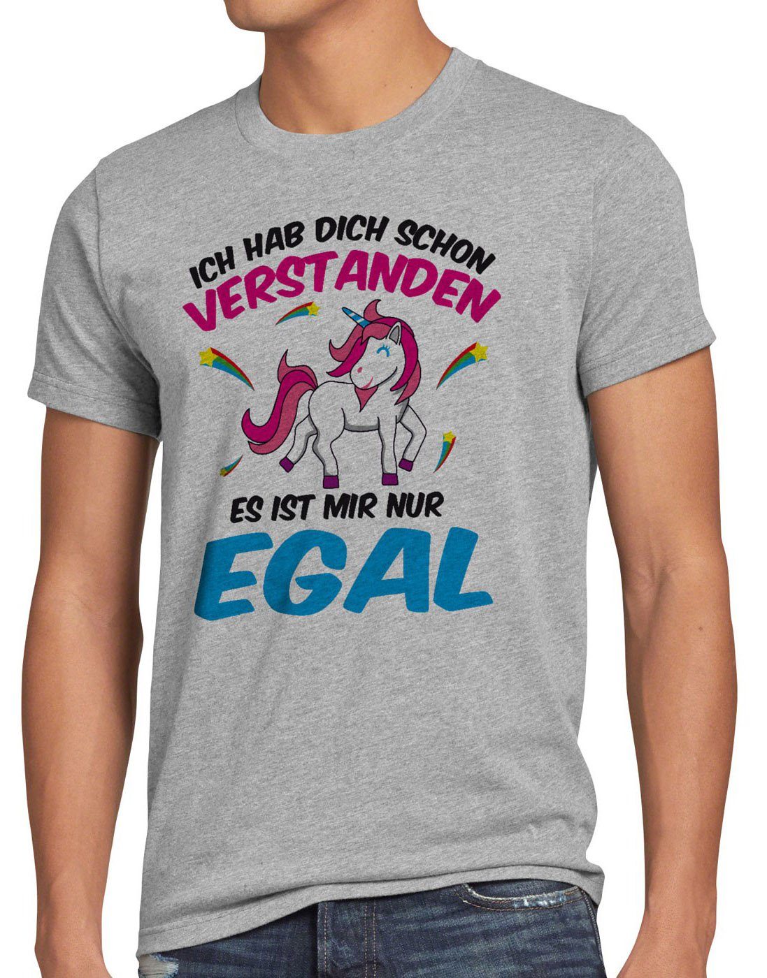 style3 Print-Shirt Herren T-Shirt Ich meliert grau Einhorn egal nur verstanden hab Unicorn Spruch dich Fun schon