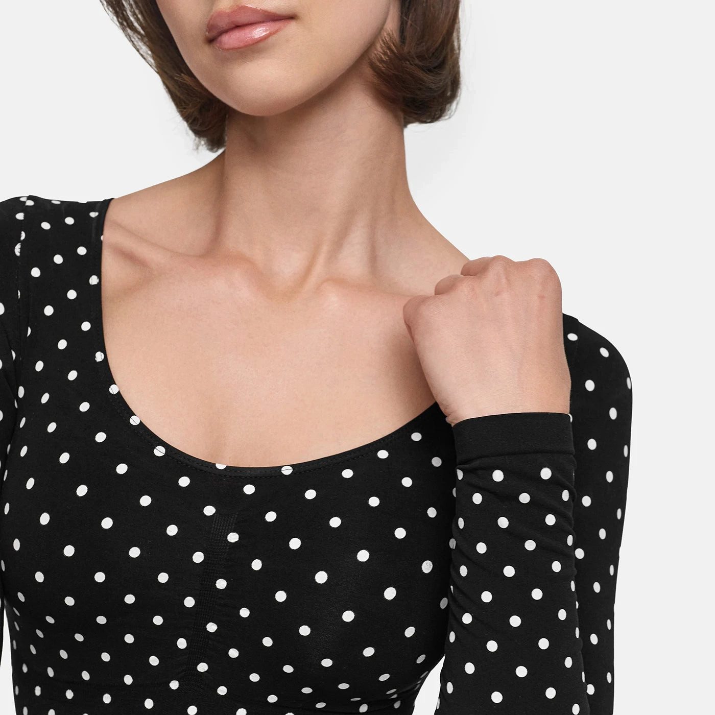 cfab Shaping-Body Bodysuit Sculpting Shapewear Longsleeve mit Slip-Black Polka Dot-XS (1-tlg)