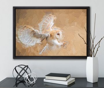 Pixxprint Leinwandbild Fliegende Eule bei der Jagd, Wanddekoration (1 St), Leinwandbild fertig bespannt, in einem Schattenfugen-Bilderrahmen gefasst, inkl. Zackenaufhänger