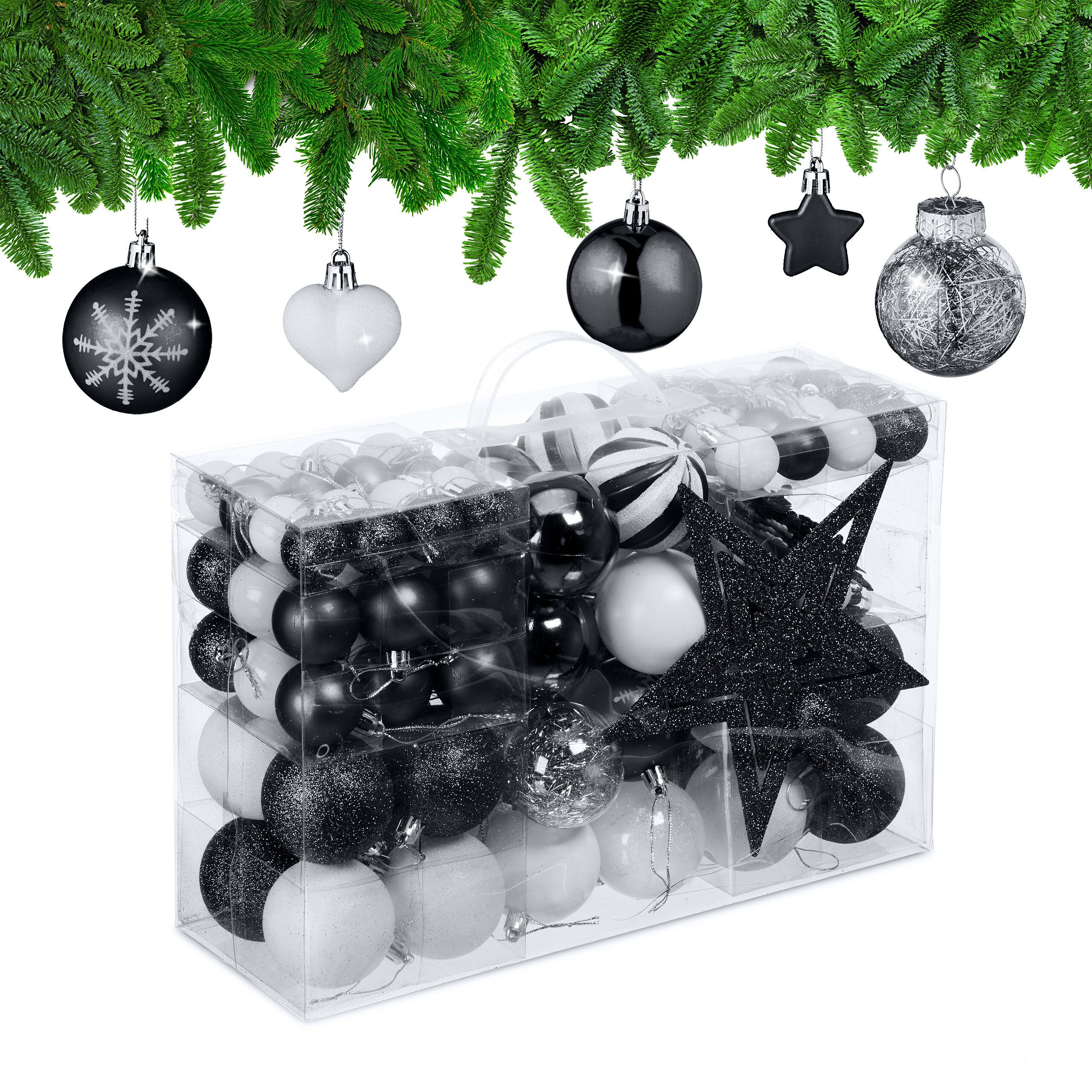 relaxdays Weihnachtsbaumkugel Новогодние шары im 101er Set, schwarz
