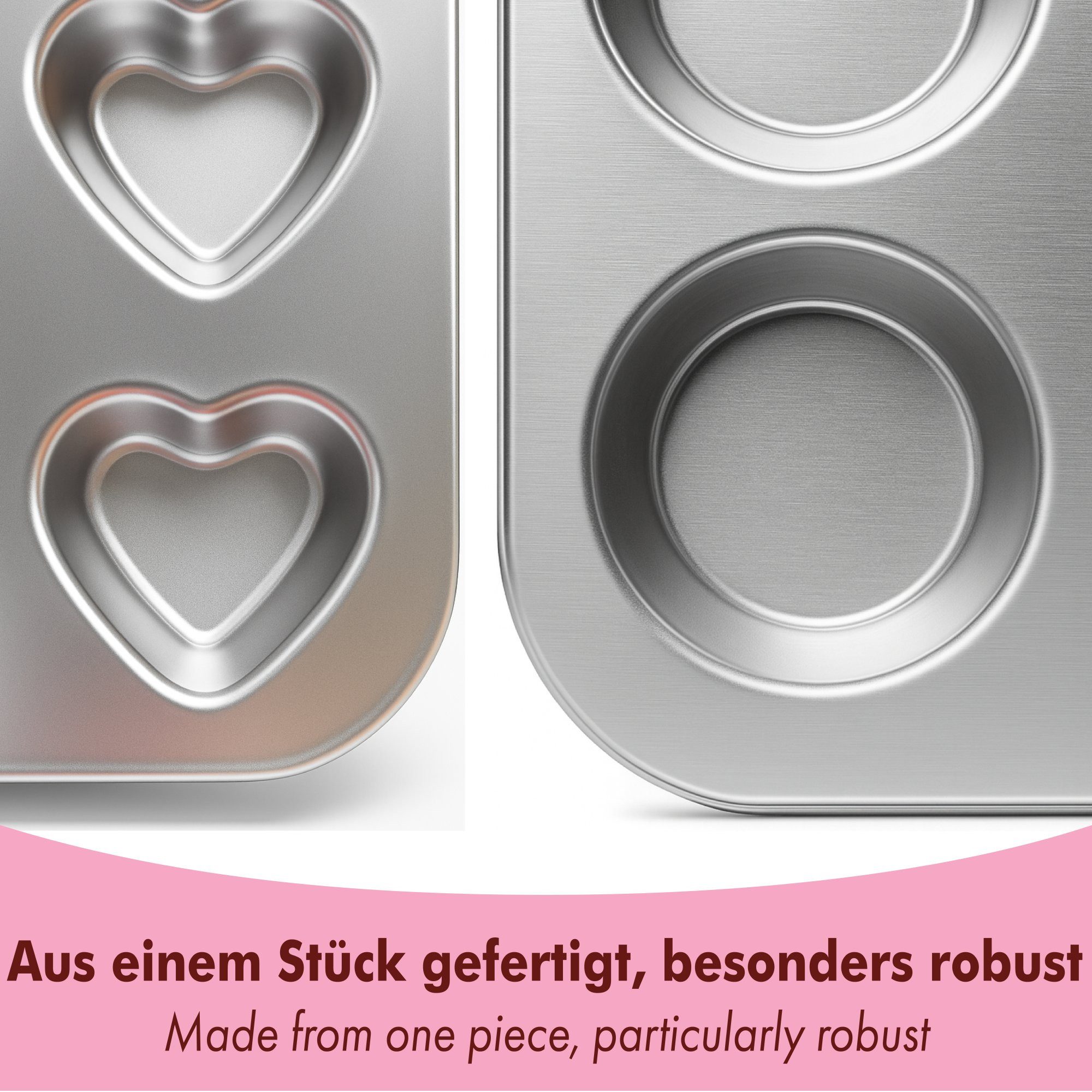 immer Muffinform Edelstahl Backformen: Muffinblech 12 Muffins/Cupcakes & Herz-Mini-Form, (Muffinblech-Set 2-tlg)