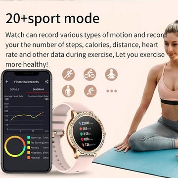 Techtrix Smartwatch (1,32 Zoll, Android, iOS), mit Telefonfunktion,20 Sport Pulsuhr Schlafmonitor Menstruationszyklus