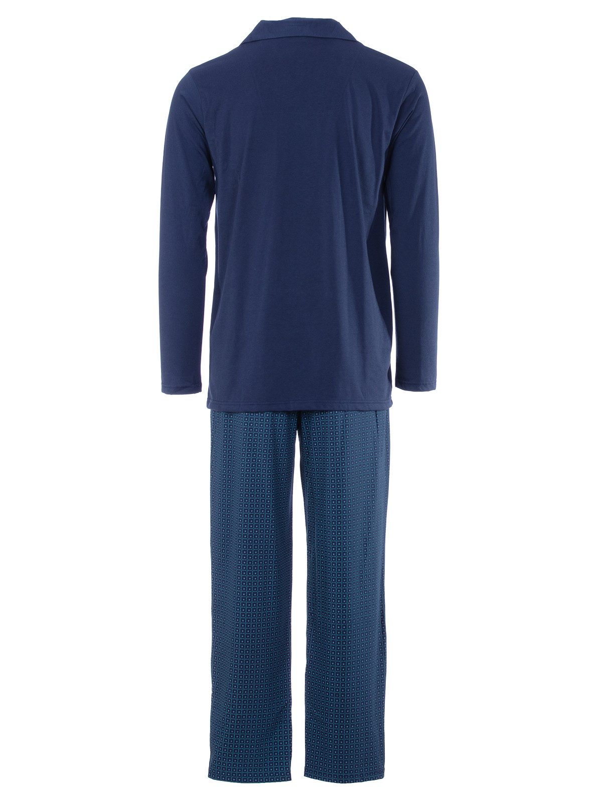 Henry Terre Pyjama Kent langarm - Hose dezenter Print Shirt uni Hemdkragen durchgeknöpft – Bild 5 von 5