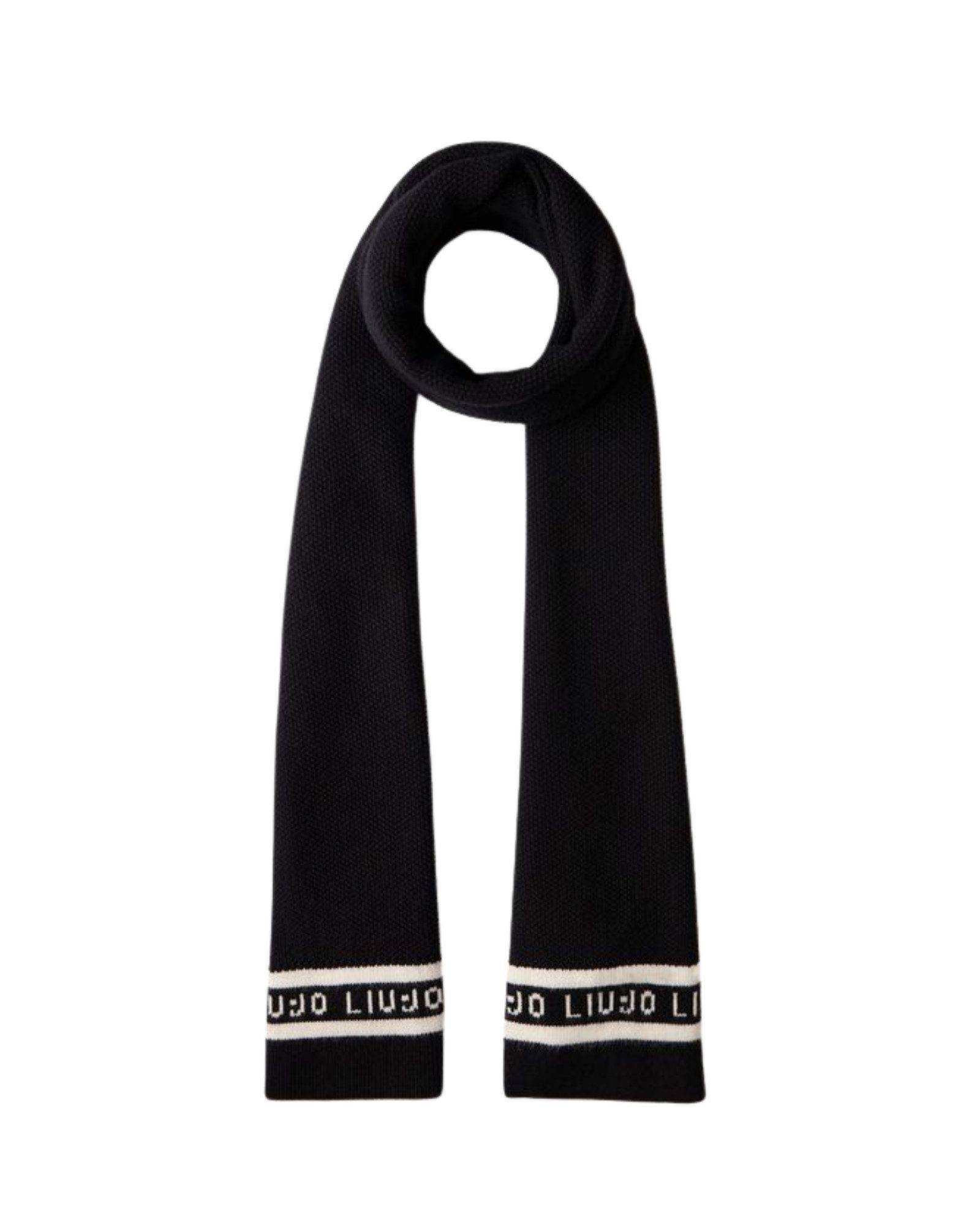 Liu Jo Modeschal - Damen Strickschal mit Logo & Perlen – Weicher Winter-Schal in Schw