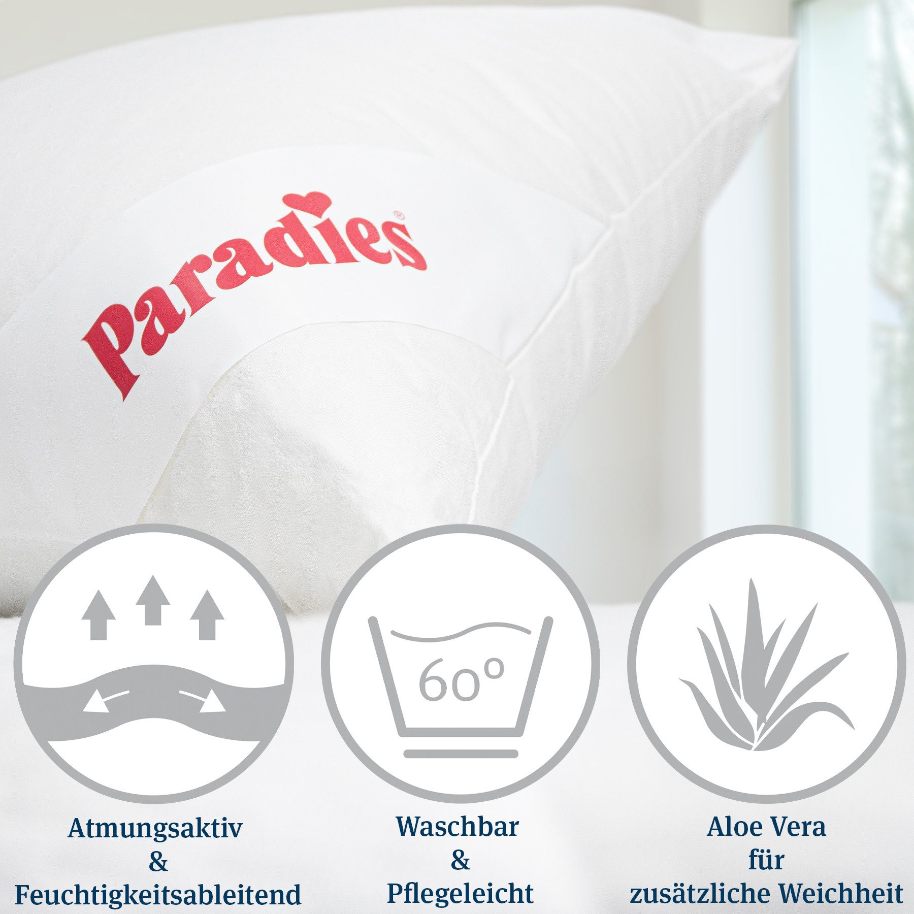 Paradies Kopfkissen Softy Top, Kissen mit Reißverschluss, Füllung: 100% Polyester, Bezug: 100% Baumwolle, Seitenschläfer, Bauchschläfer, Rückenschläfer, Kopfkissen 40 x 80