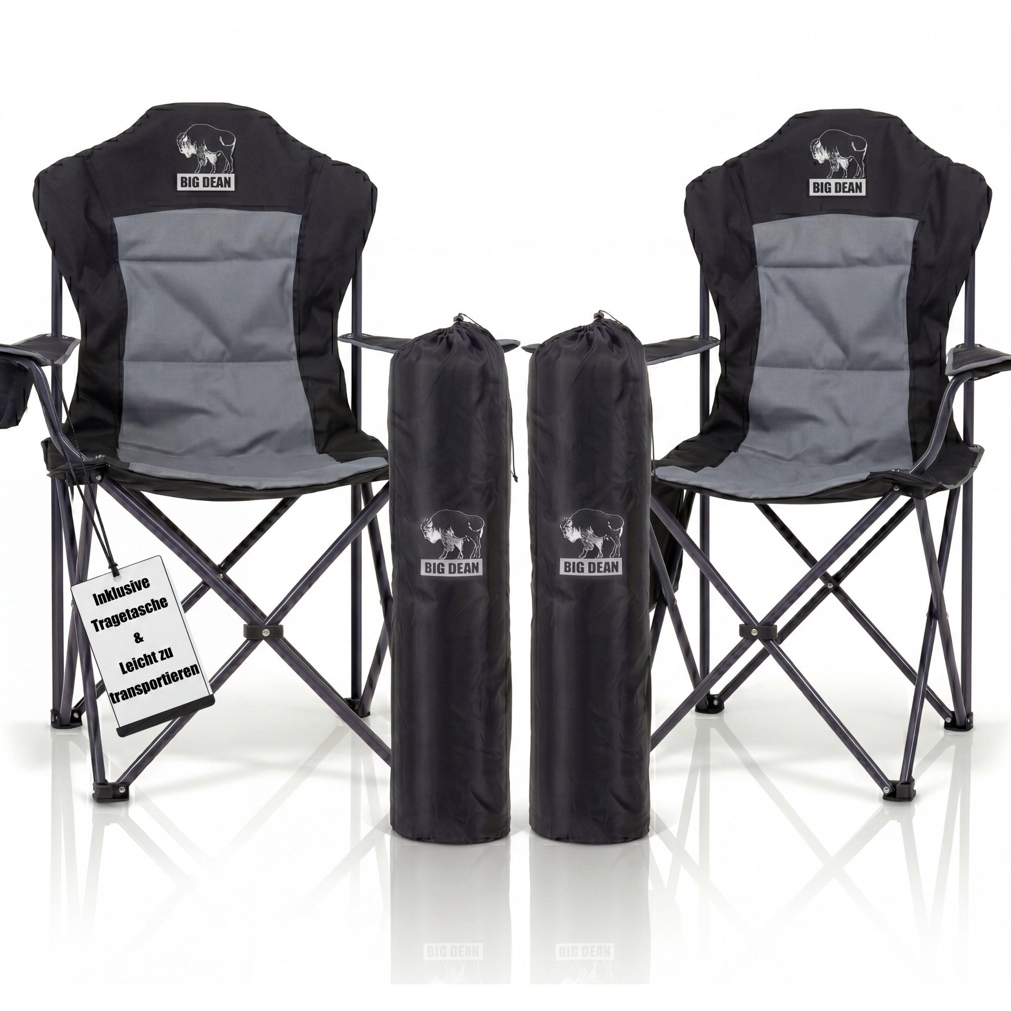 BigDean Faltstuhl 2 Stück Luxus Campingstuhl Faltbar 160 KG Belastbarer Hochlehner (Set, 2 St), Verstärkt & Pulverbeschichtet, 160kg Tragkraft, Extra Hohe Rückenlehne