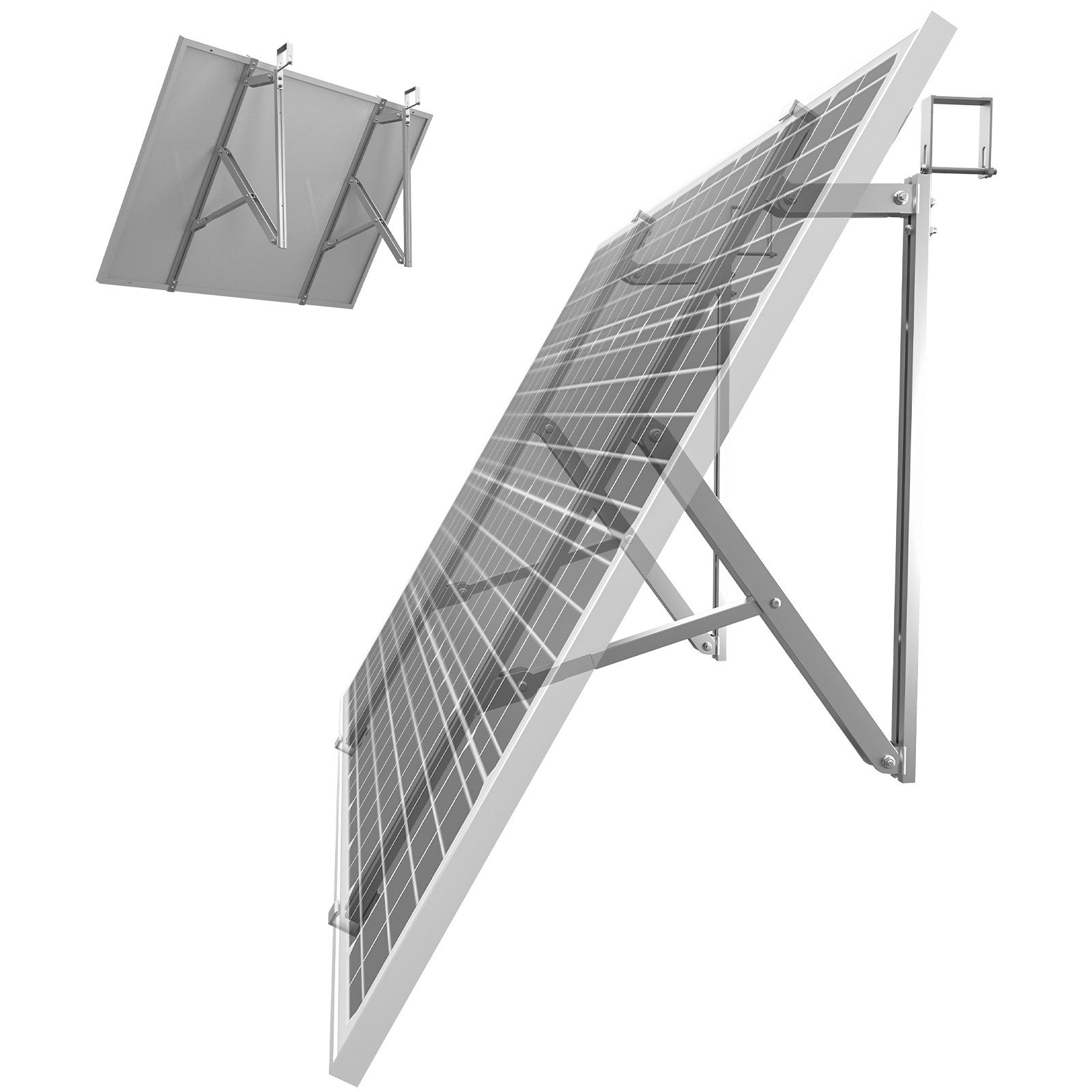 Rhein Beleuchtung Balkonkraftwerk Balkonkraftwerk Halterung, Solarmodul Halterung für Balkon, (Set, 2-St., PV Halterung Flachdach für 2×400–550 W, 30–35 mm), 10–40° verstellbar, Aluminium 6005-T5, Klemmen & Schienen