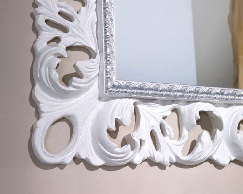 ASR Rahmendesign Barockspiegel Ostuni (perforiert, quadratisch, mit weiß Blattsilberdetails) lackiert hellen glänzend