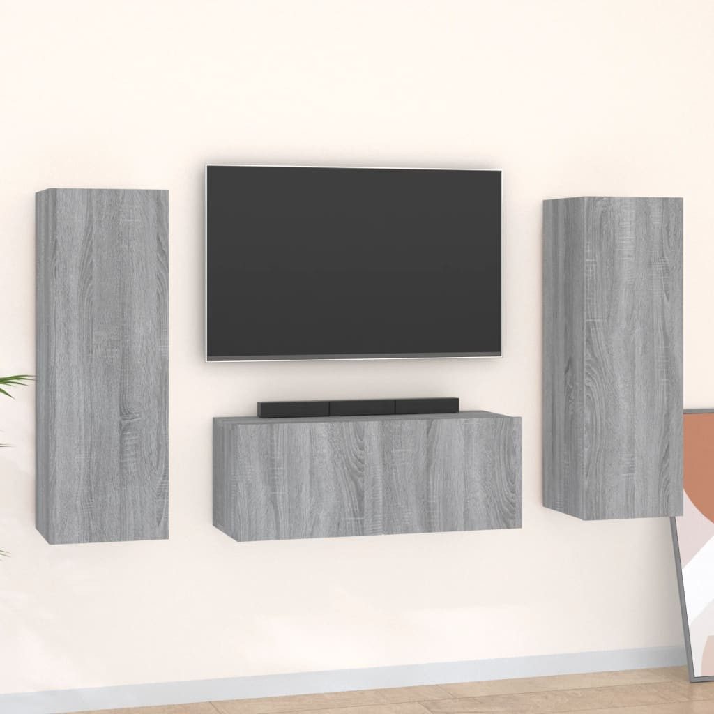 vidaXL Schrankmodule 3-tlg. TV-Schrank-Set Grau Sonoma Holzwerkstoff günstig online kaufen