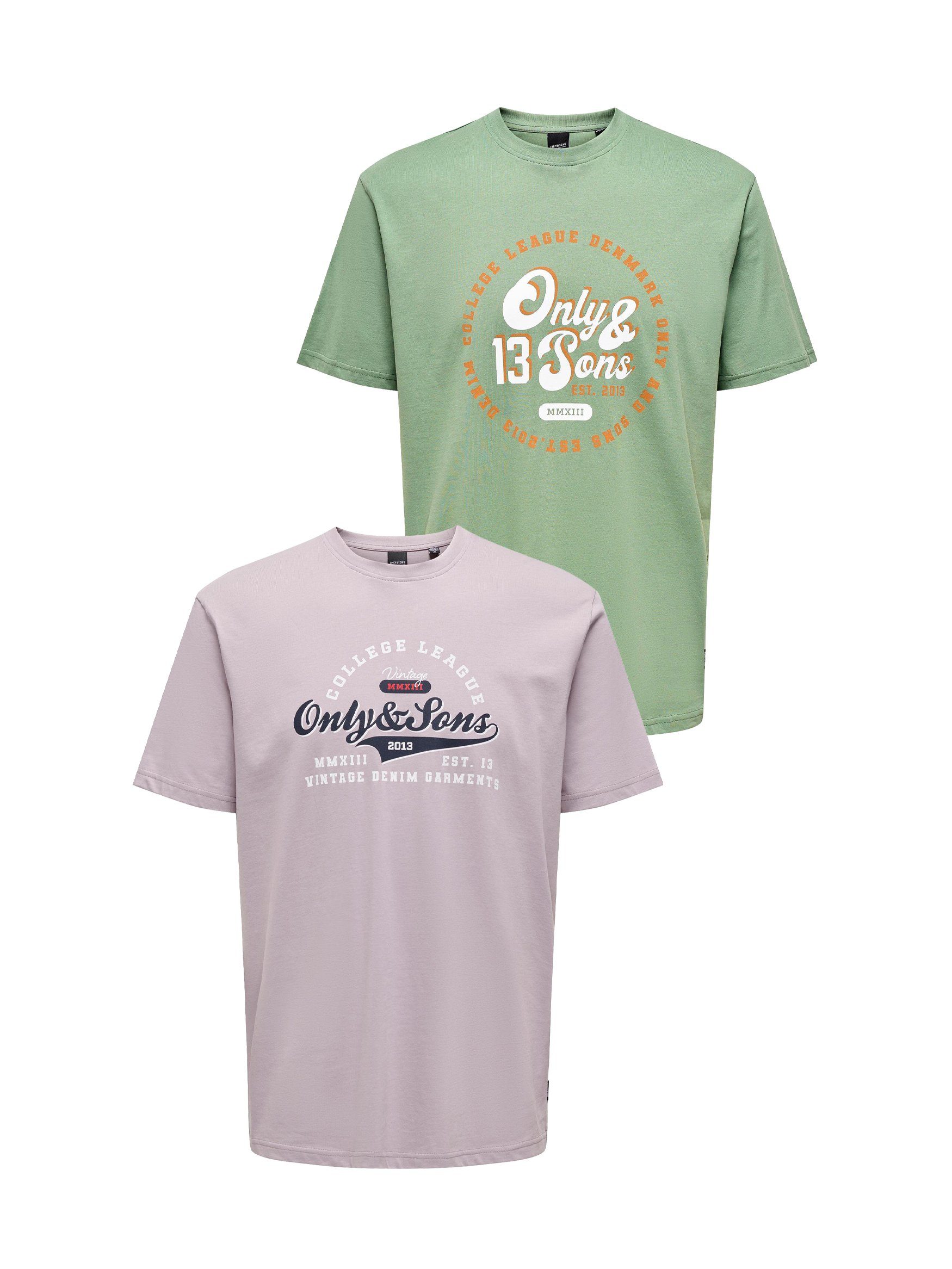 ONLY & SONS T-Shirt 2er-Set Print Rundhals Vintage Design ONSLENNY (2-tlg) ONSLENNY LIFE REG VINTAGE PRINT TEE NOOS