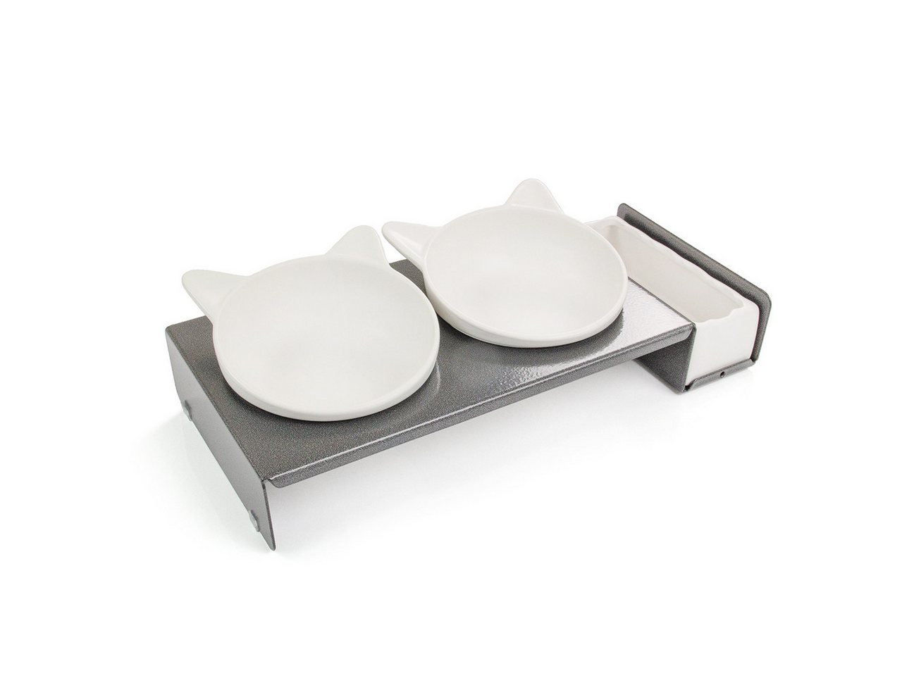 Canadian Cat Company Futterstation - Industrial Foodbar - Futterstation aus Metall mit Keramikschalen, Keramik, Mit zusätzlicher Schale für Leckerleien oder Katzengrass