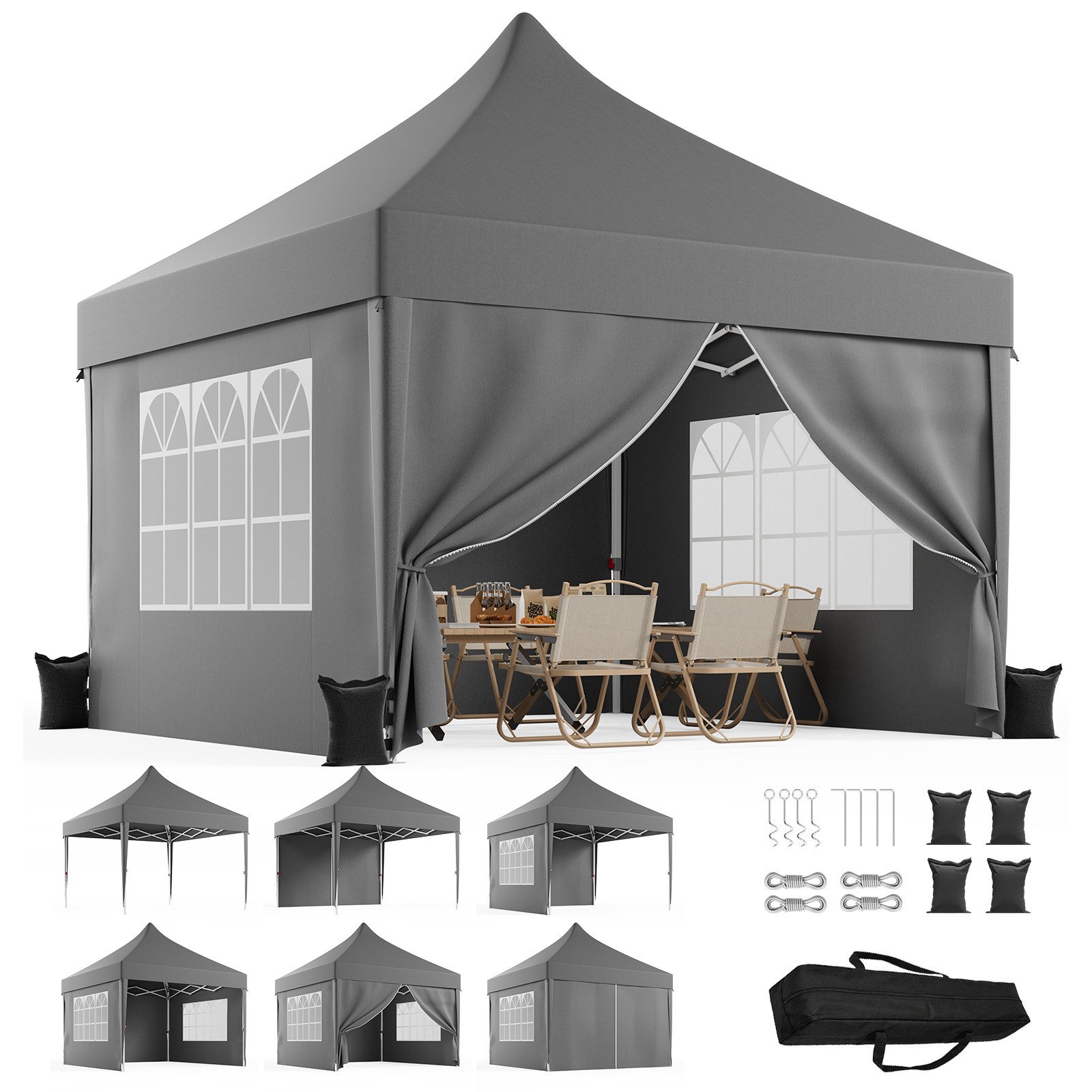 HOMALL Pavillon wasserabweisend stabil winterfest Gartenpavillon 3*3/3*6m Partyzelt, mit Seitenteilen und Sandsäcke, Windbeständig stabil