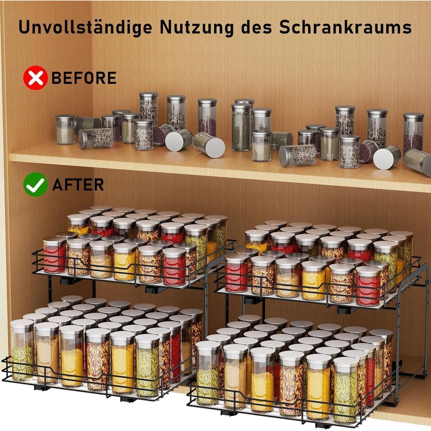 MAYZOLOP Gewürzregal Gewürzregal Ausziehbar 2 Etagen Höhenverstellbar Küche Organizer