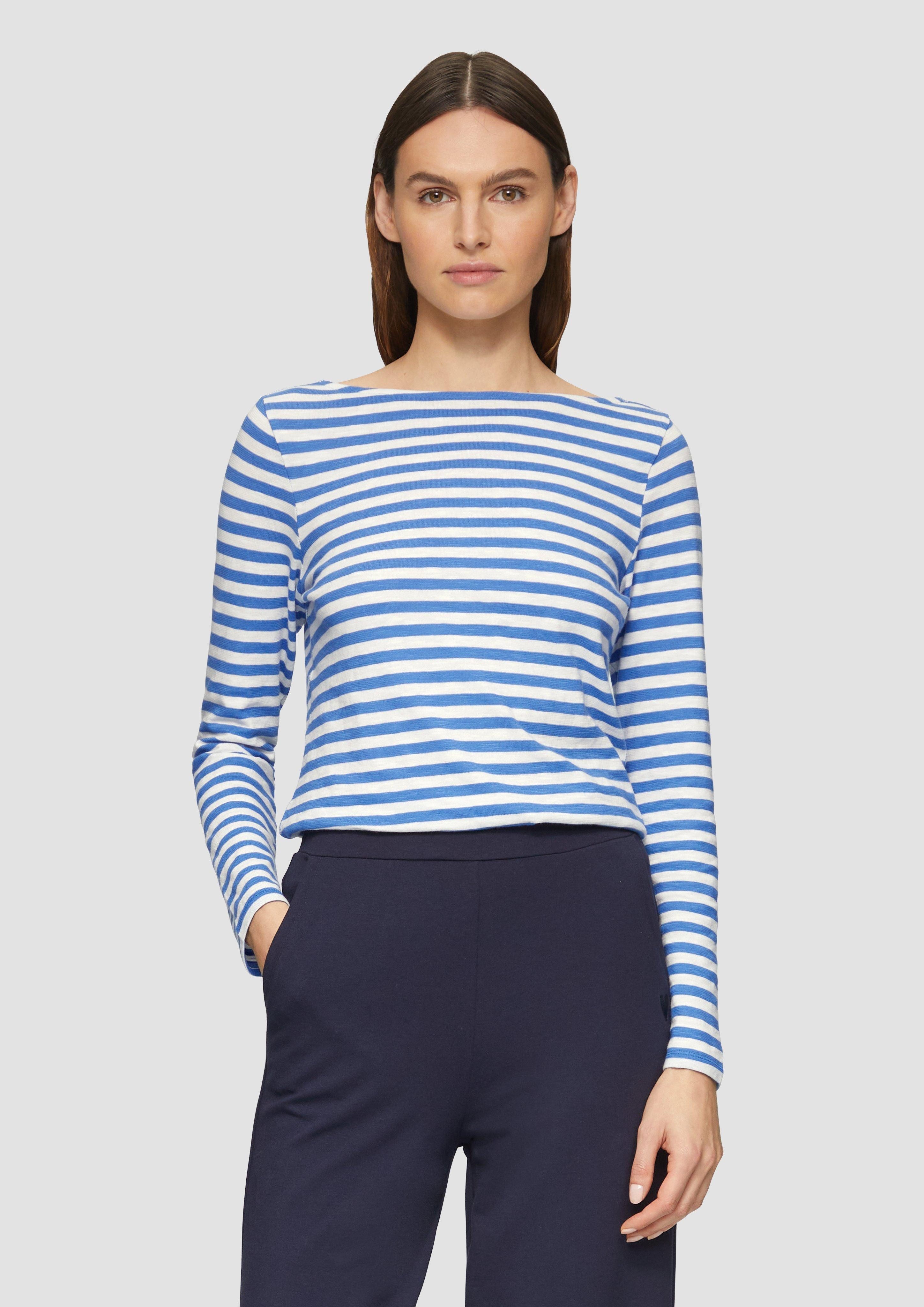 Langarmshirt Geringeltes Langarmshirt aus Flammgarn mit U-Boot-Ausschnitt