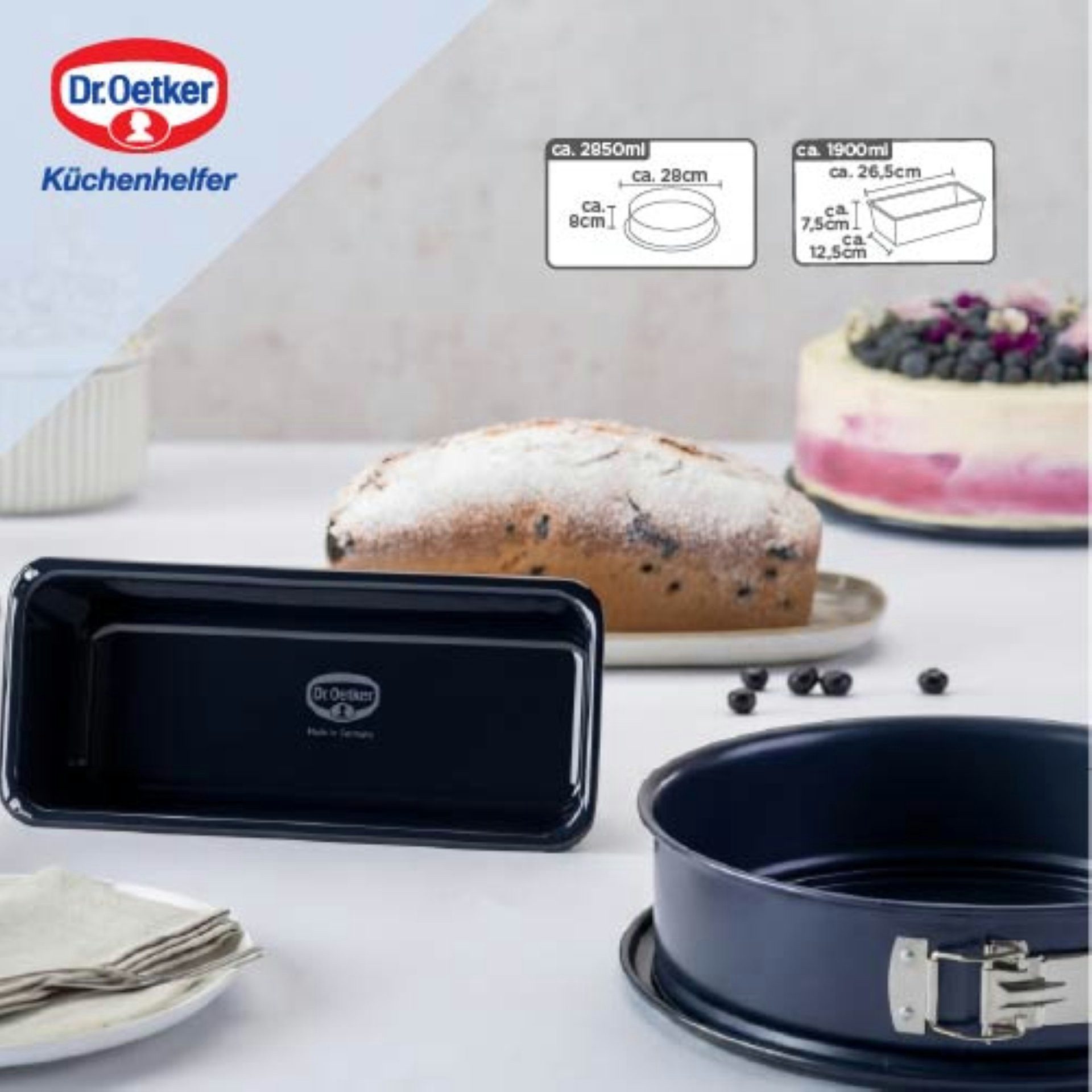 Dr. Oetker Küchenhelfer Back-Set Backformen-Set "Back-Liebe Emaille", 2-teilig
