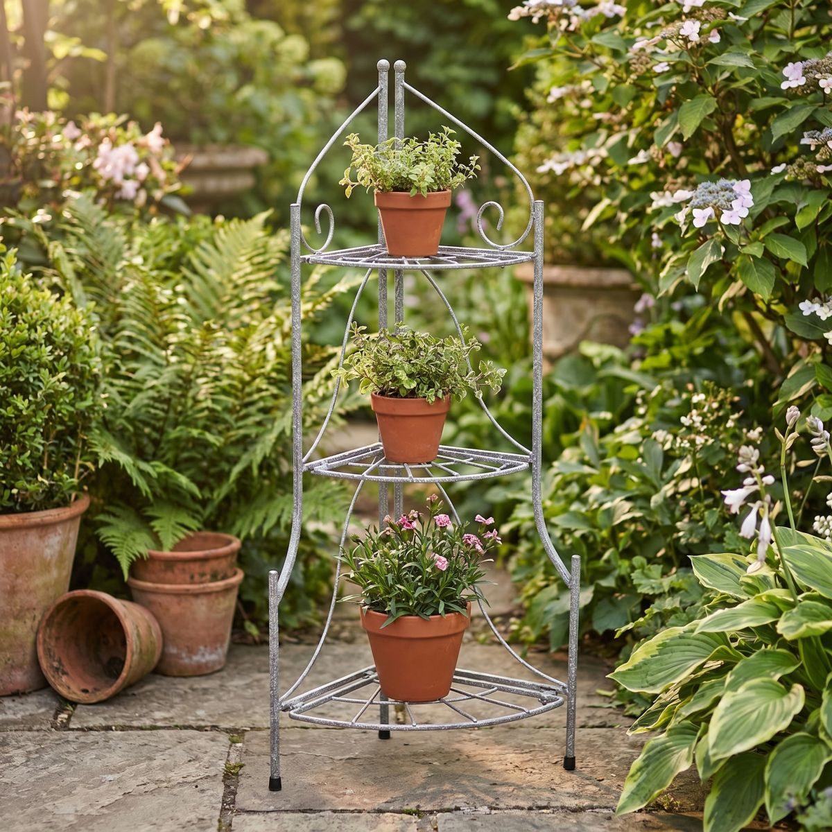 Ambiente Haus Pflanzentreppe Eckregal in grau aus Eisen (H) 65cm (1 St), für Innen- und Außenbereich