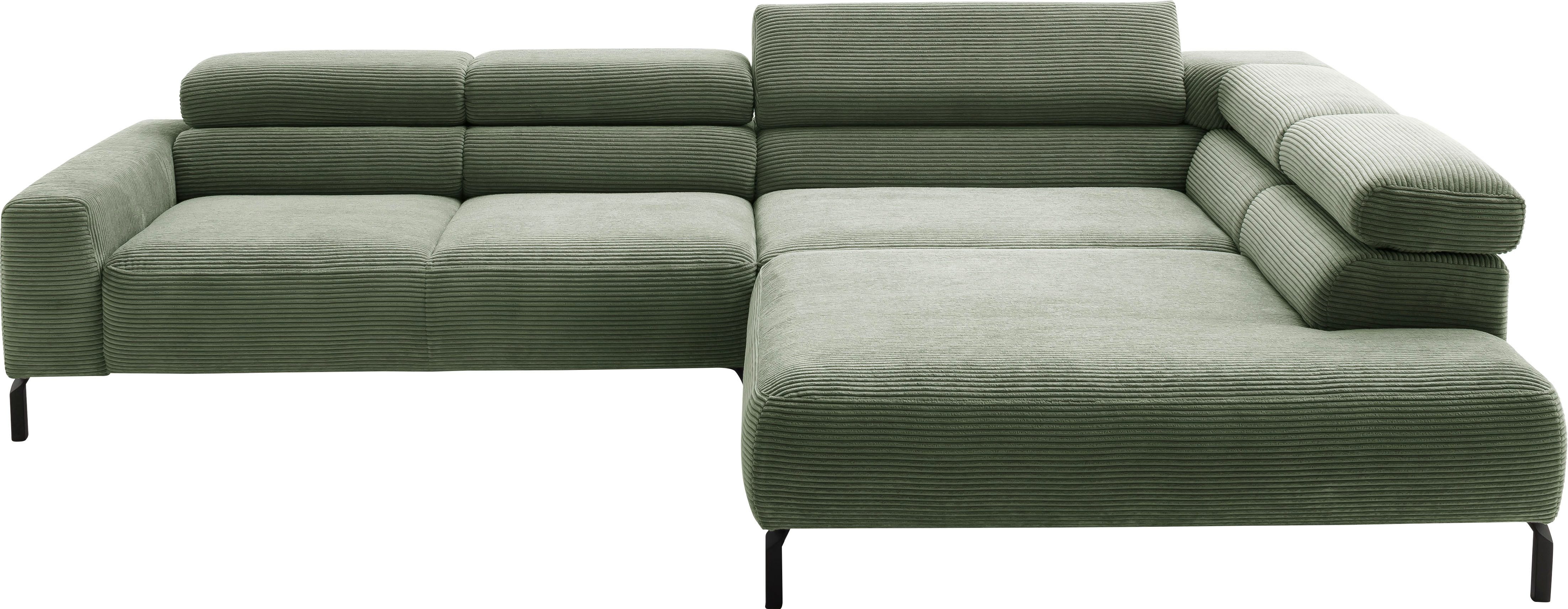 Home affaire Ecksofa Antonelli, L-Form, inkl. Kopfteilverstellung, Breite 312 cm, mit elektrischer Sitztiefenverstellung, in Cord, oliv