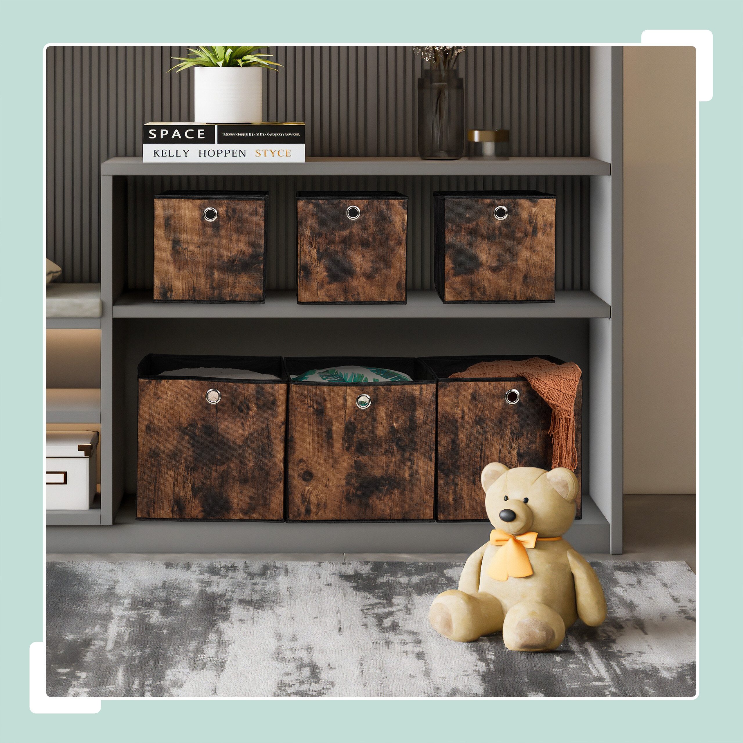relaxdays Aufbewahrungsbox Stoff Aufbewahrungsbox Holzoptik 6er günstig online kaufen