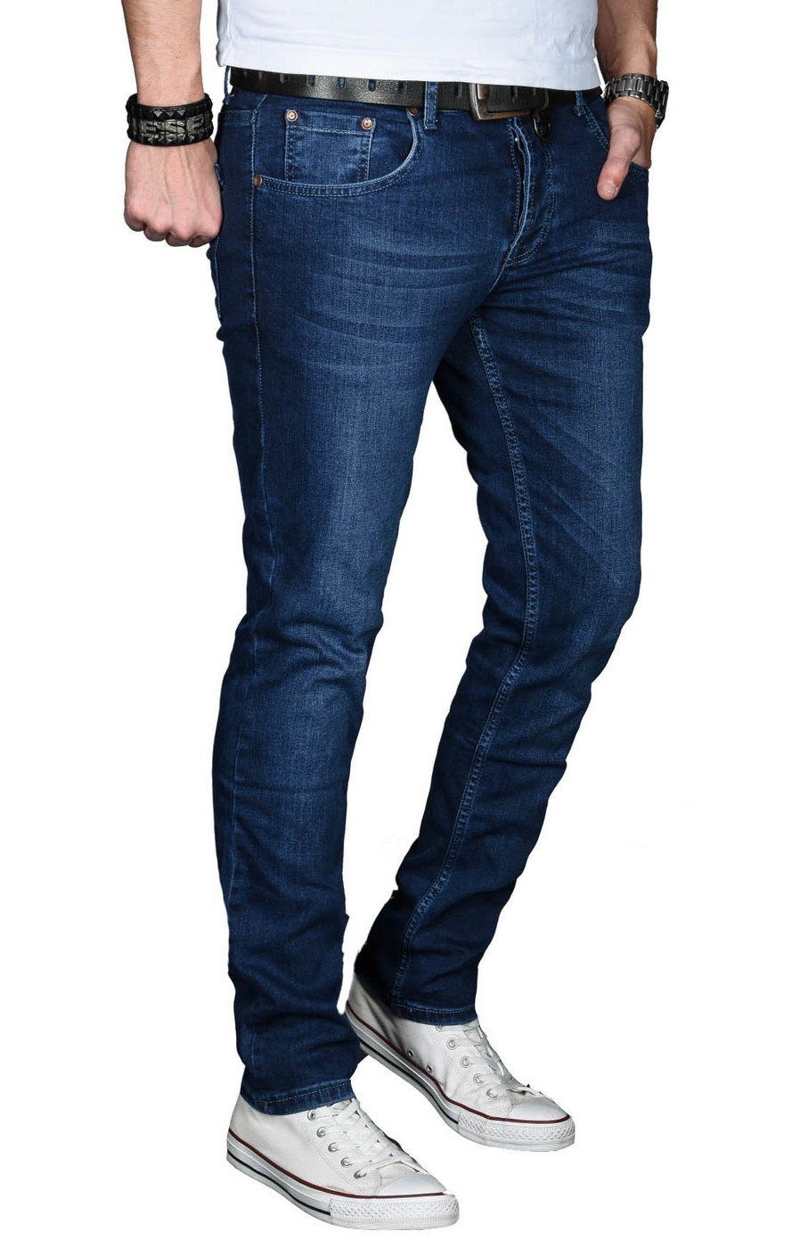Alessandro Salvarini Straight-Jeans Herren Regular Slim – Stretch Denim 5-Pocket Klassische Jeans mit Elasthan und bequemer Passform