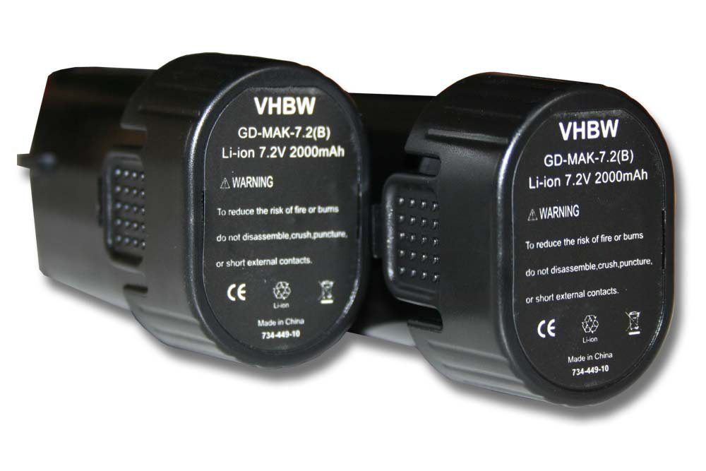 vhbw kompatibel mit Makita TD021DZ, TD021DSW, TD021DZW Akku Li-Ion 2000 mAh (7,2 V)