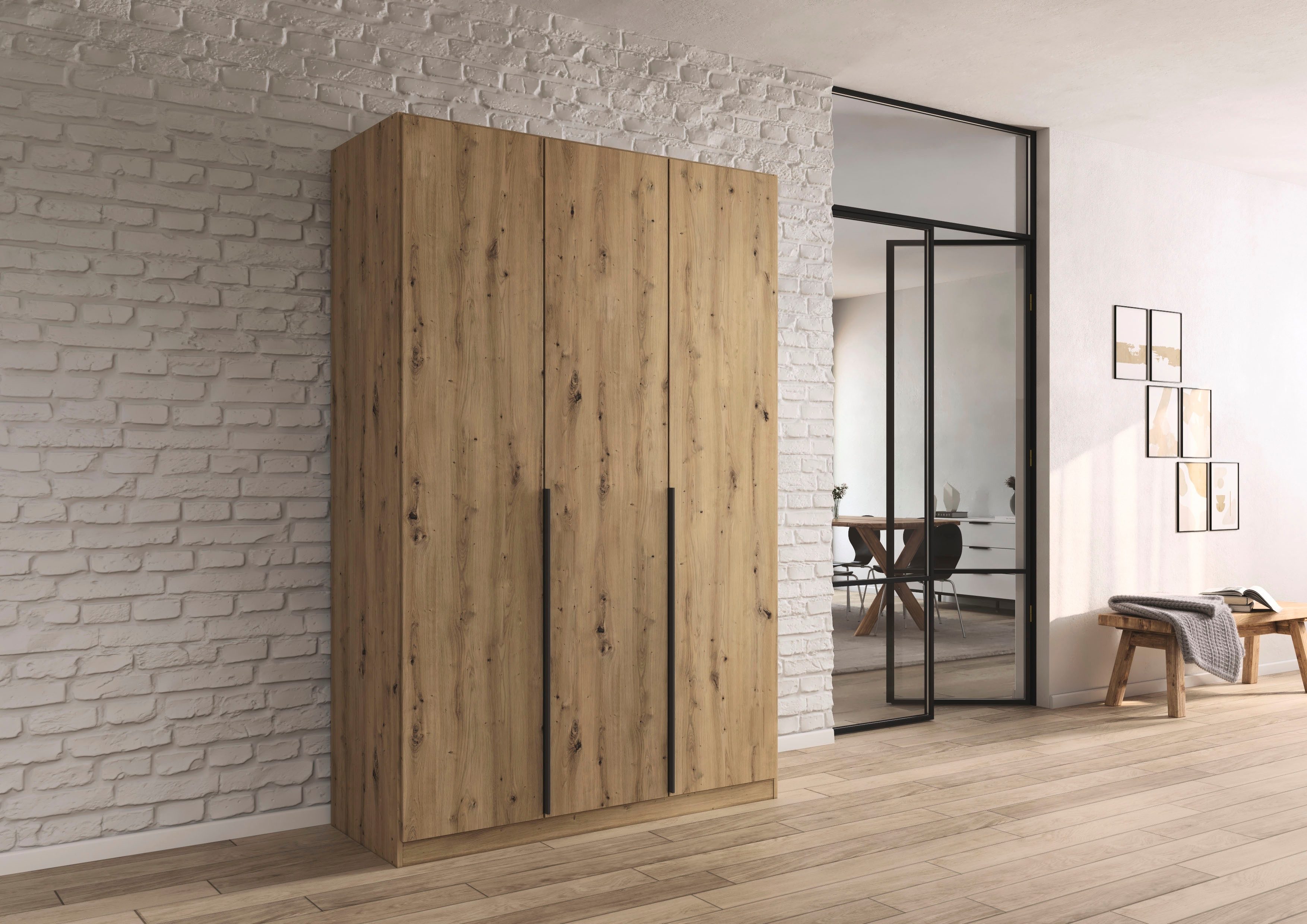 OTTO home Drehtürenschrank Kleiderschrank Schrank Garderobe AGORDO Schlafzimmer (in zwei Griff-Farben, Breiten 91-405 cm, Dekor- oder Hochglanzfront) durchdachte Innenausstattung, in 8 Breiten und 2 Höhen MADE IN GERMANY