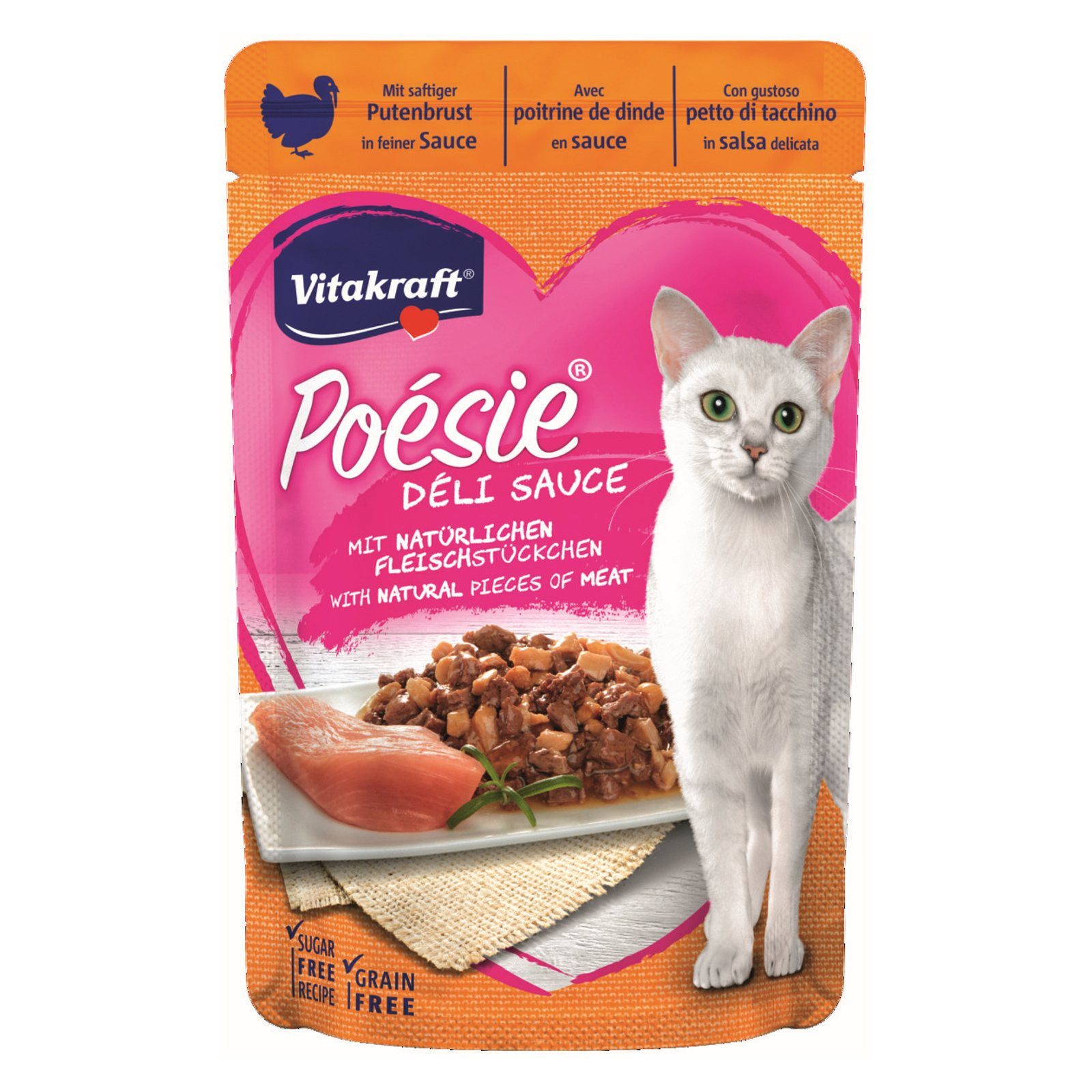 Vitakraft Katzenfutter Poesie DeliSauce, Putenbrust, 23 Beutel, Nassfutter für: Katzen
