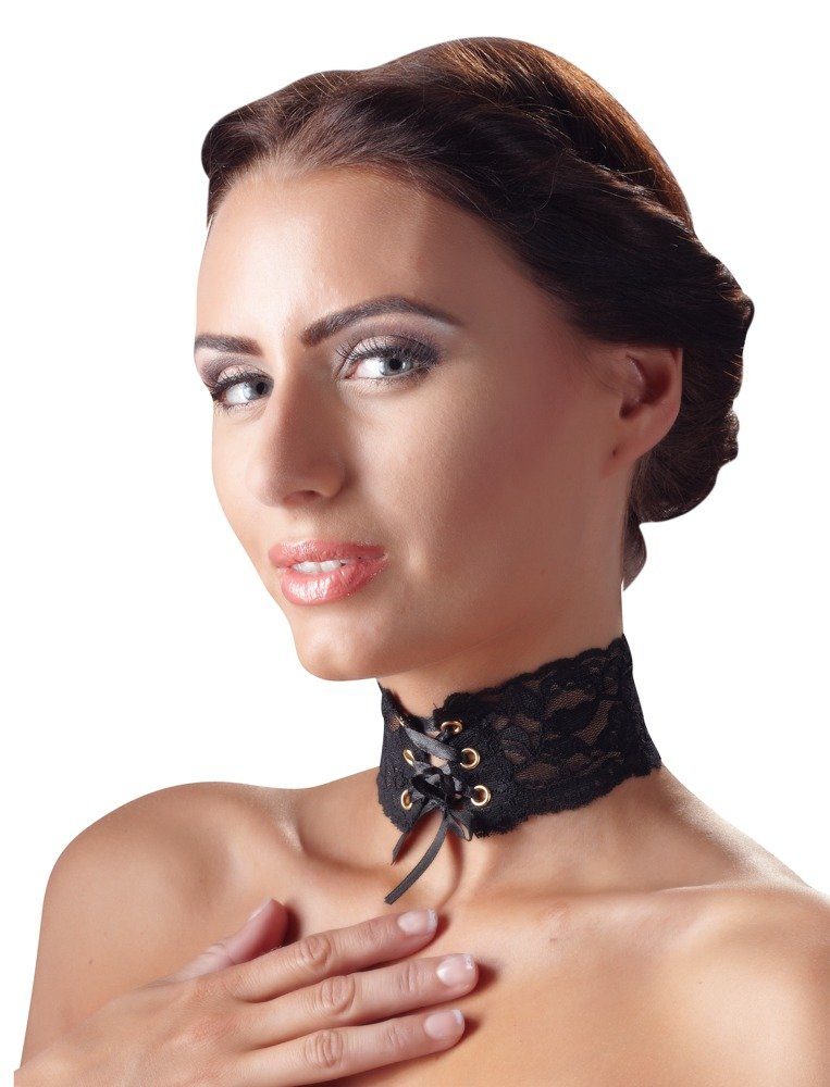 Kostüm Spitzen-Halsband mit Schnürung - schwarz
