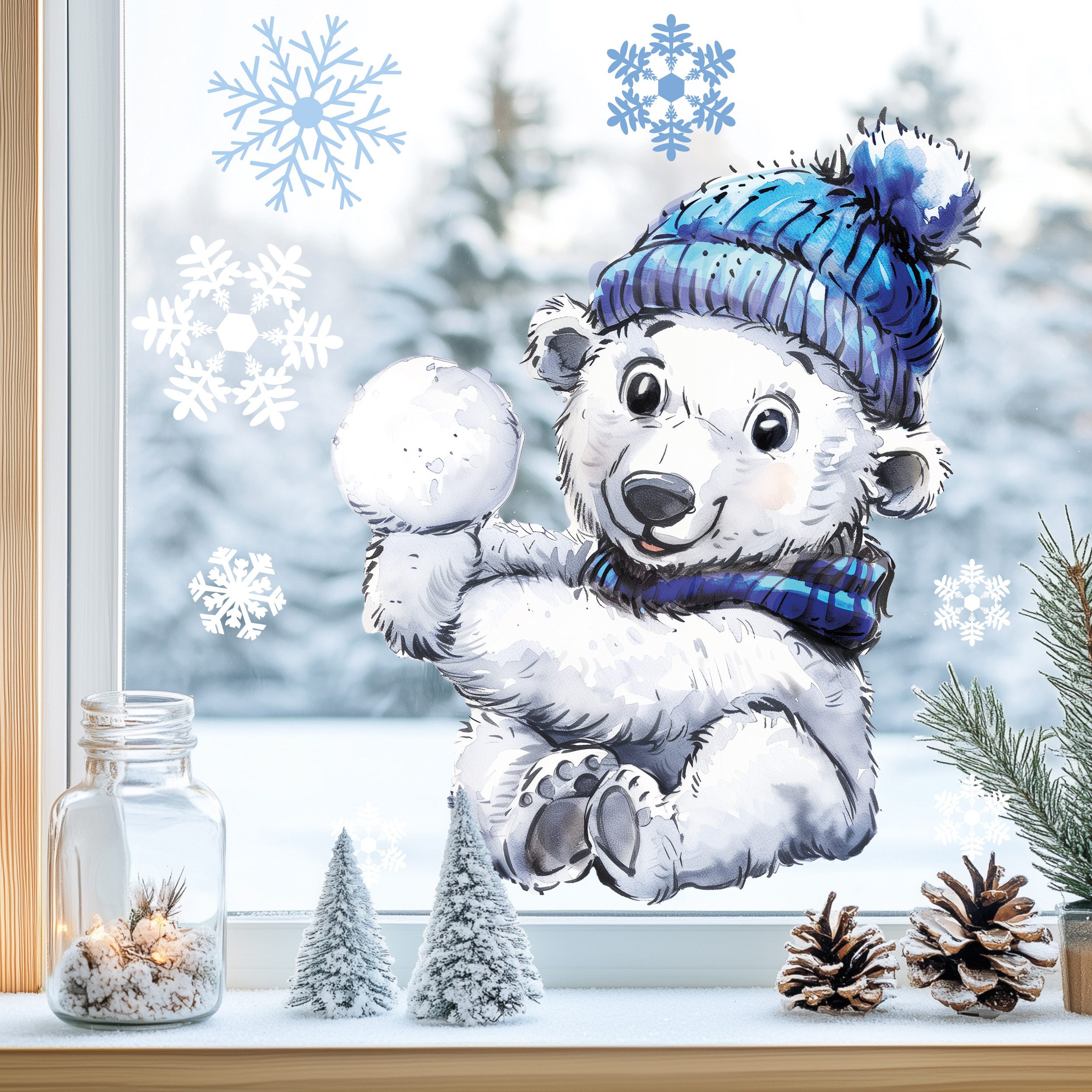 Sunnywall Fensterdekoration Kinderzimmer Fensterbild Winter Eisbär, wiederv günstig online kaufen
