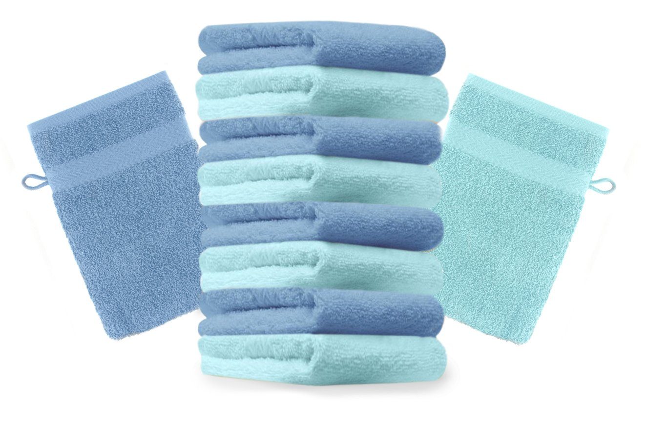 und 100% 16x21 Set Waschhandschuh Premium Farbe 10 Waschhandschuhe cm hellblau Waschlappen Stück Betz Baumwolle türkis (10-tlg)