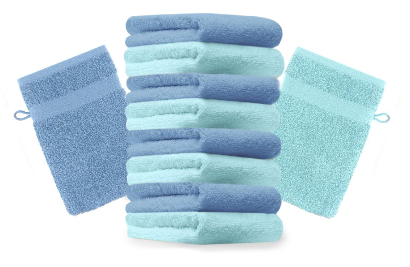 Waschhandschuh 10 Stück Premium 16x21 cm Farbe türkis und hellblau