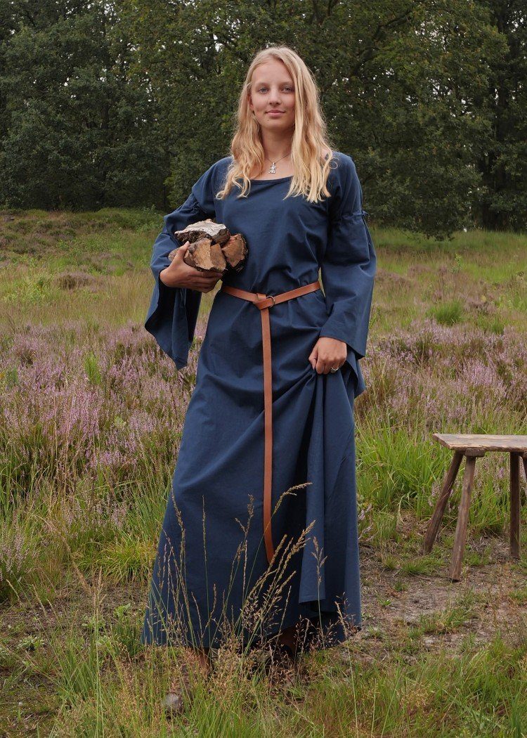 Battle Merchant Ritter-Kostüm Mittelalter-Kleid Blau mit Trompetenärmeln, Burglinde Größe M