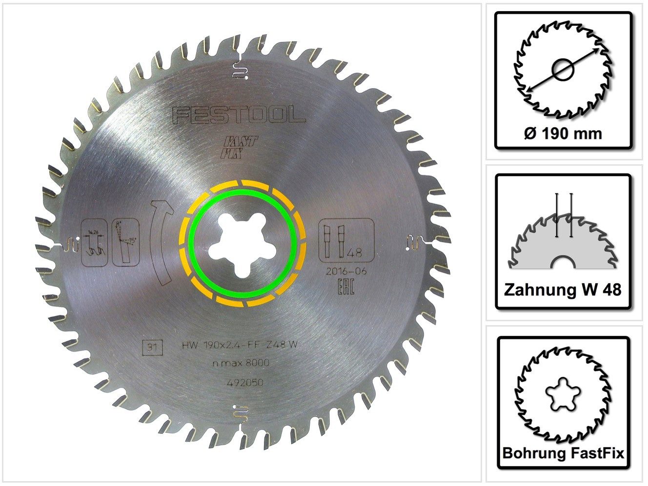 FESTOOL Kreissägeblatt Feinzahn Kreissägeblatt HW 190 x 2,4 mm xFF W48 190 mm 48 Zähne FastF
