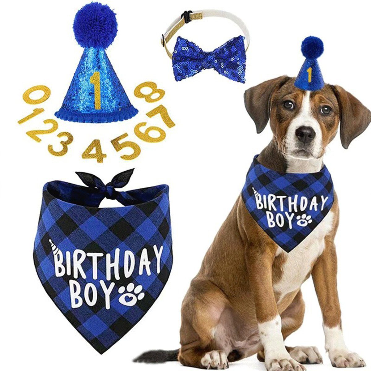 Thumbnail - XDeer Hundekostüm Bandana Hunde Zubehör Set Hund Geburtstag Bandana Set, Schals Fliege Halsband Hund Geburtstag Deko für...