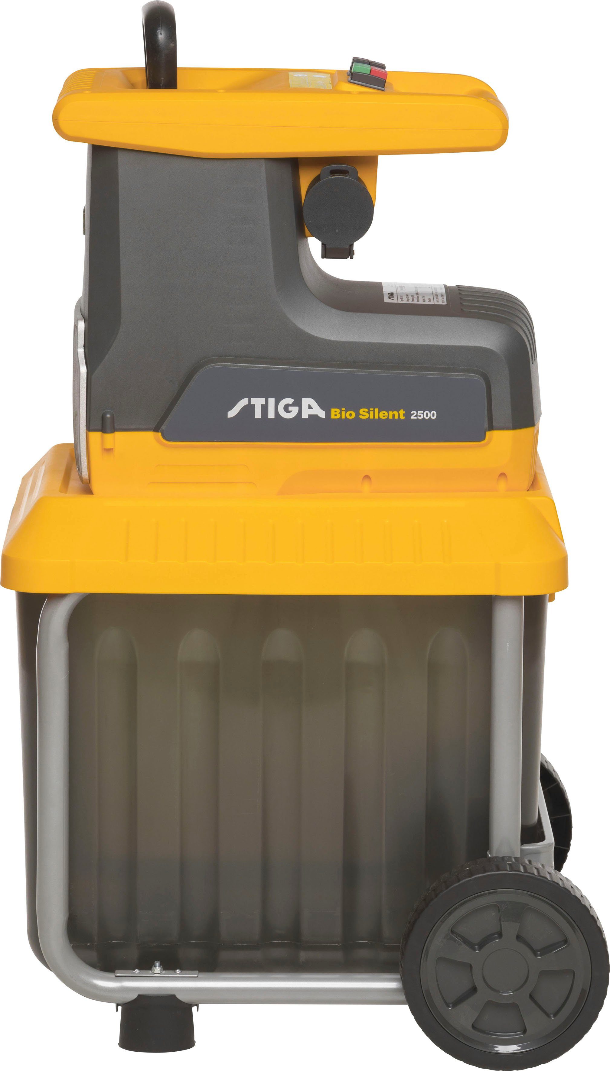 STIGA GARDEN Leisehäcksler Bio Silent 2500, 4 cm max. Astdurchmesser, 2500 W, leise Walzentechnik, mit Stopfer und Rücklauffunktion
