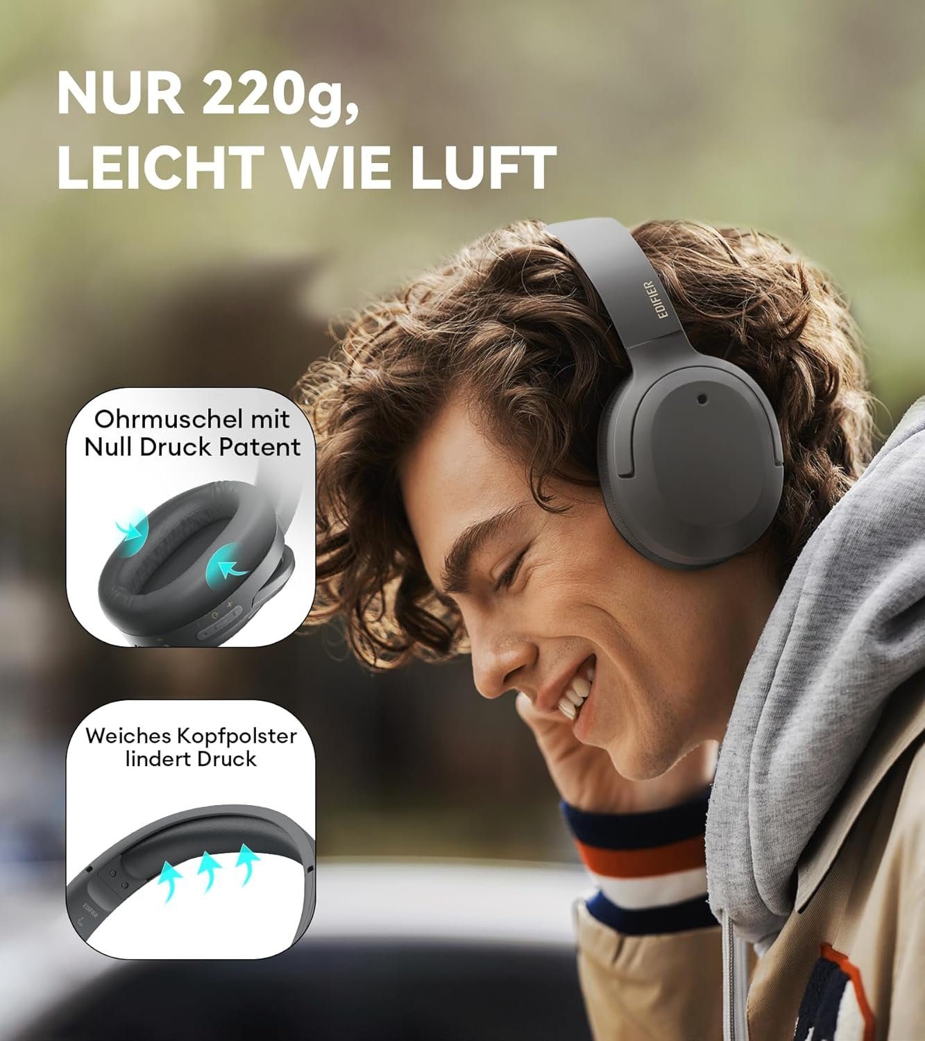 & Erkennung LDAC Bluetooth, Hi-Res Spielzeit) Gaming-Headset (Automatische Wireless Edifier® Umgebungsgeräuschen, 49 Wired Schnelllade von Stunden Korrektur Audio und
