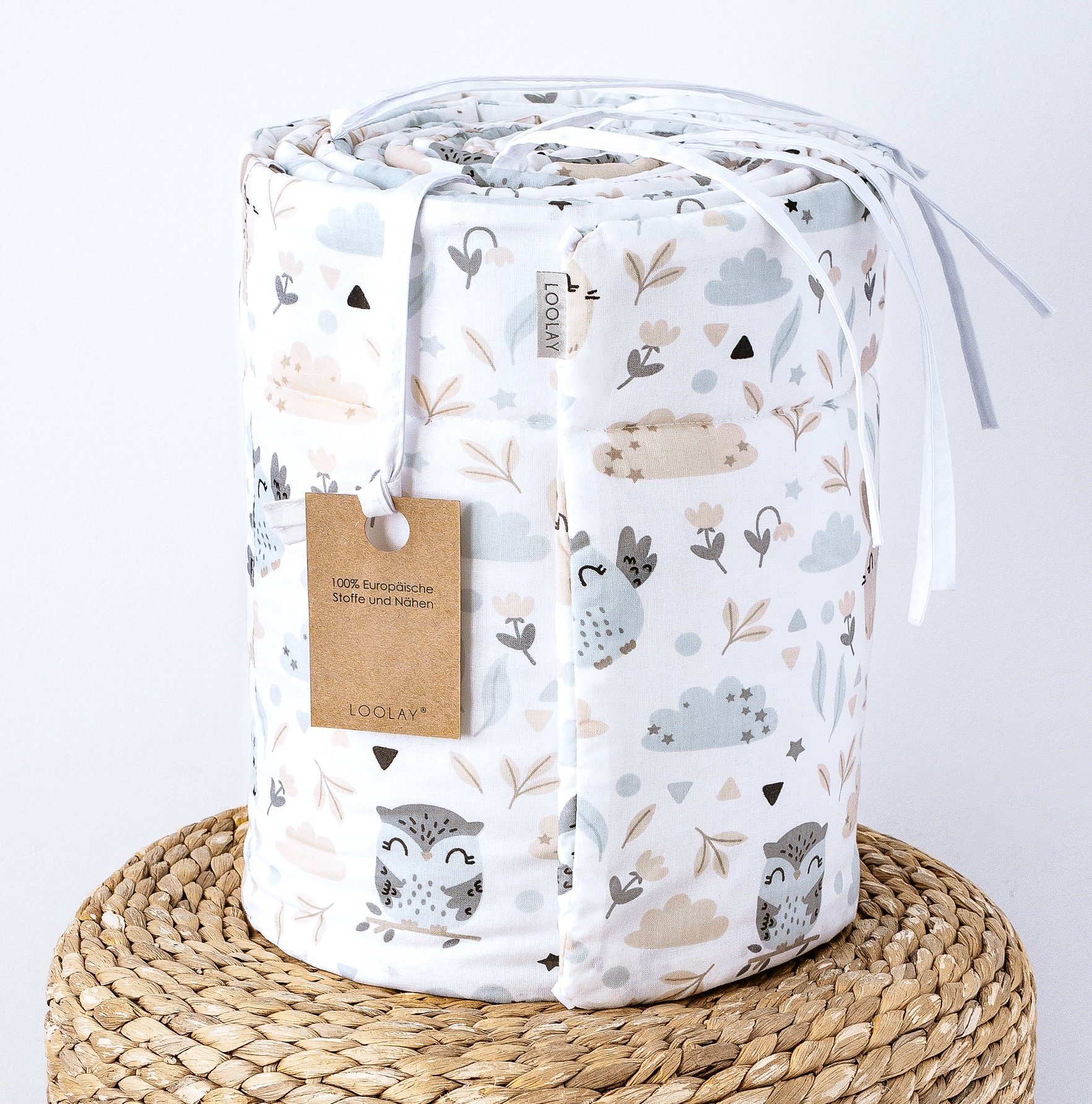 Loolay Bettnestchen HASE Beige Bettumrandung 420, 360, 210, 180 x 30cm Baumwolle BABYNEST, (Babybett Bettschutzgitter Umrandung Baby Kopfschutz, Premium Babyaus – Bild 4 von 5