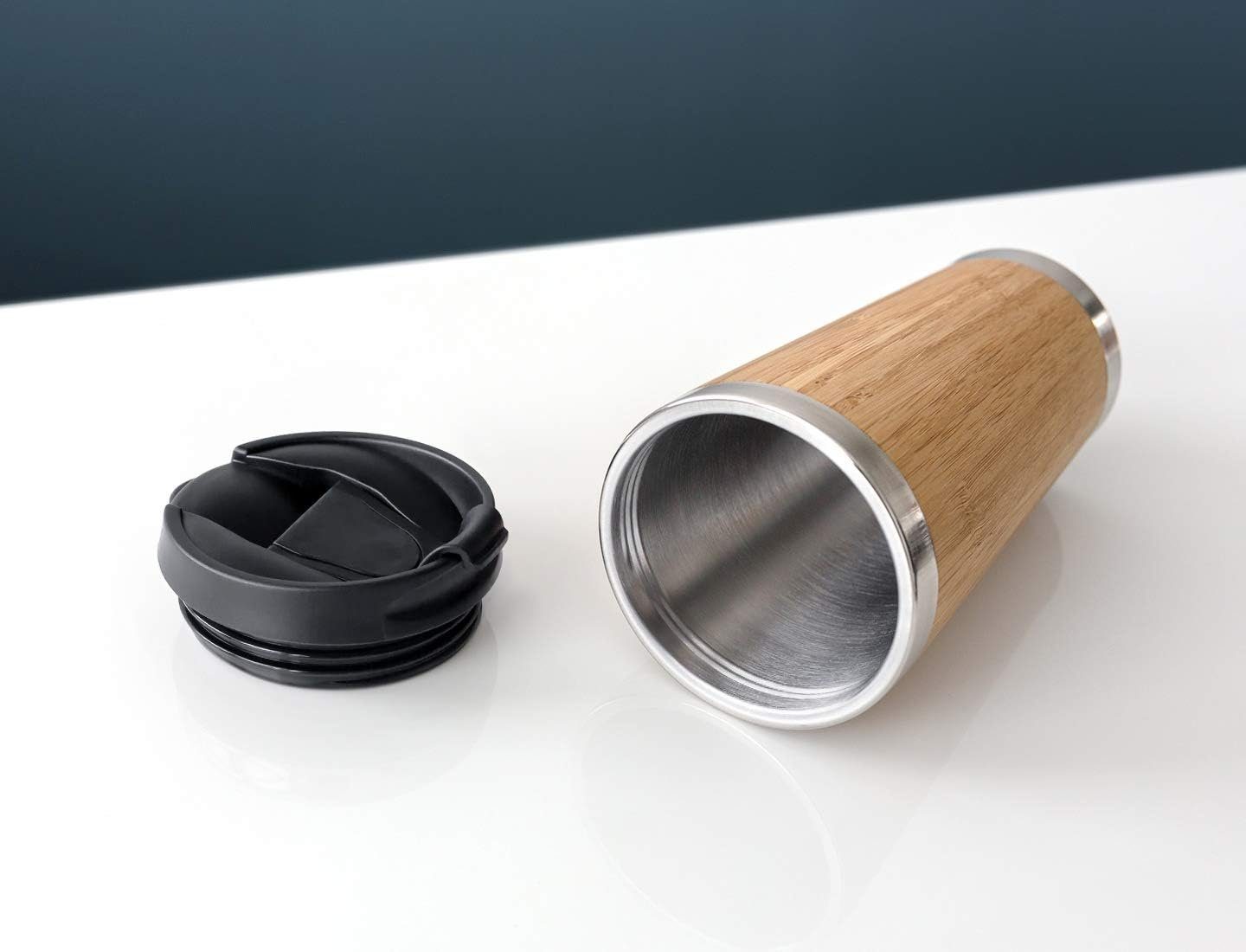 MORRENT Thermobecher Holz Edelstahl Isolierbecher Kaffee-Tee Travel Mug 450 ml