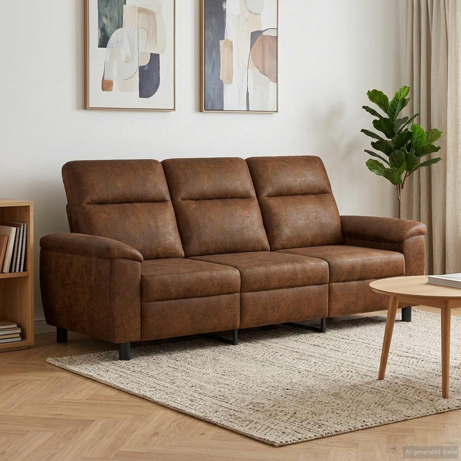 vidaXL Sofa Sofa Braun 214 x 90 x 95 cm Kunstwildleder, 1 Teile – Bild 2 von 5