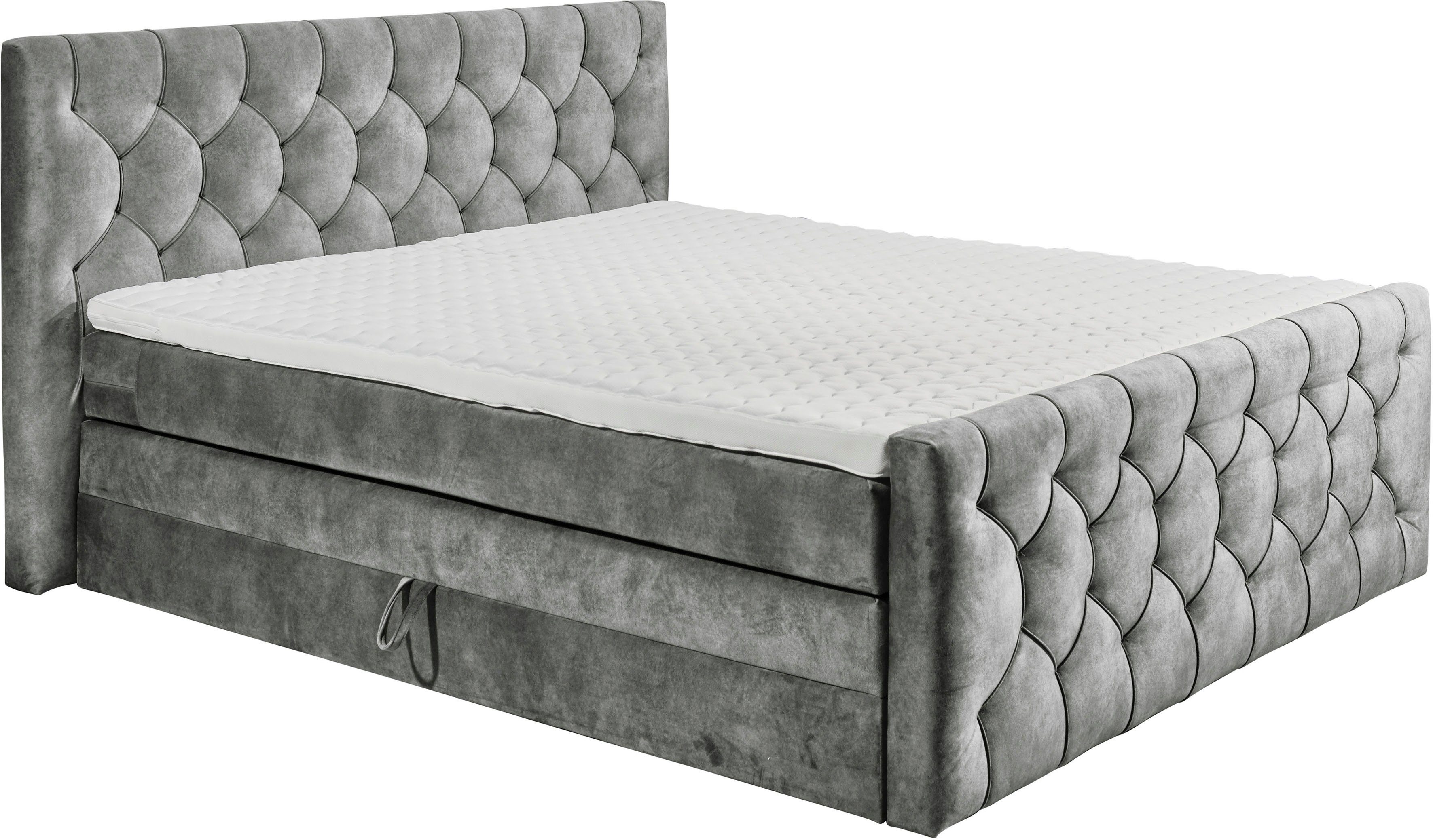 Cashfield, und inkl. grau EXCITING (Salvador (180x200cm) einem Boxspringbett DESIGN Topper zwei ED 14) Klimaband mit Bettkästen