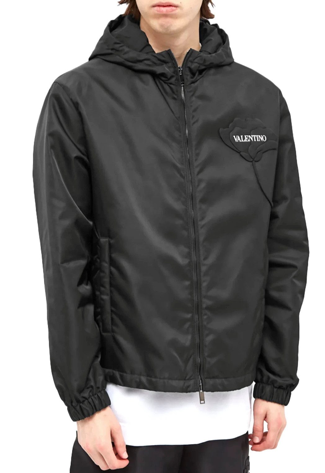 Valentino Allwetterjacke Jacke Blumenlogo Blouson Parker Mit Kapuze seitliche Reißverschlusstaschen, Aufgesticktes Blumenlogo
