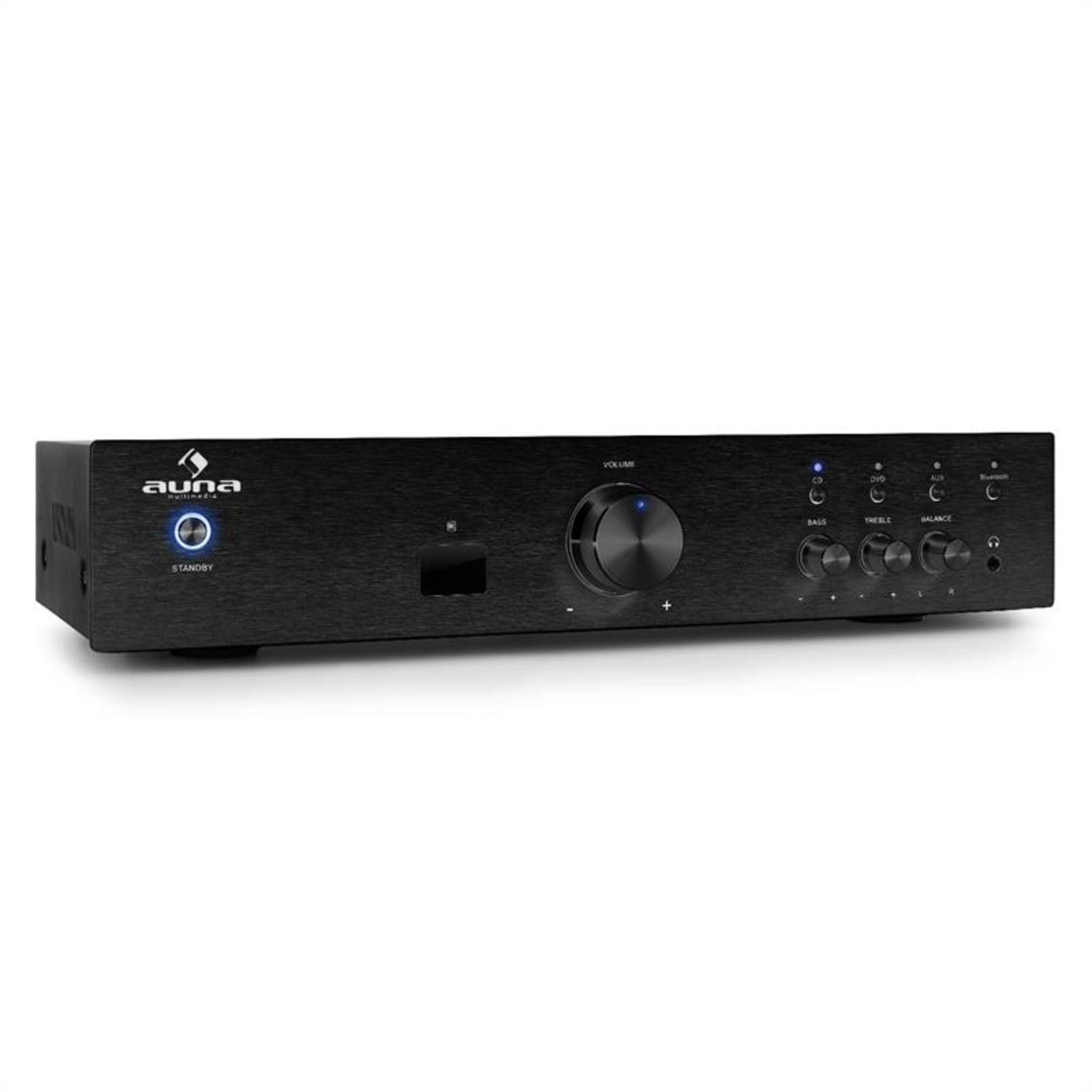 Auna AV2-CD508BT Audioverstärker AUX-Quellen, Schwarz sowie Bluetooth (Anzahl Digital W, Audio HiFi Amplifier) 125 CD-Player, 3 Kanäle: Verstärker Stereo für Stereo-Cinch-Line-Eingänge DVD-Player