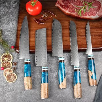 Home safety Messer-Set Damastmesser Damaststahl Küchenmesser Set (5-tlg)