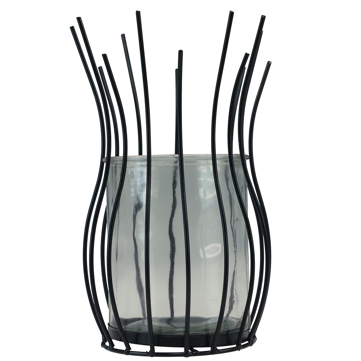 Windlicht Elegantes Windlicht Schwarz Glas Metall Dekoration Ø17cm H27cm
