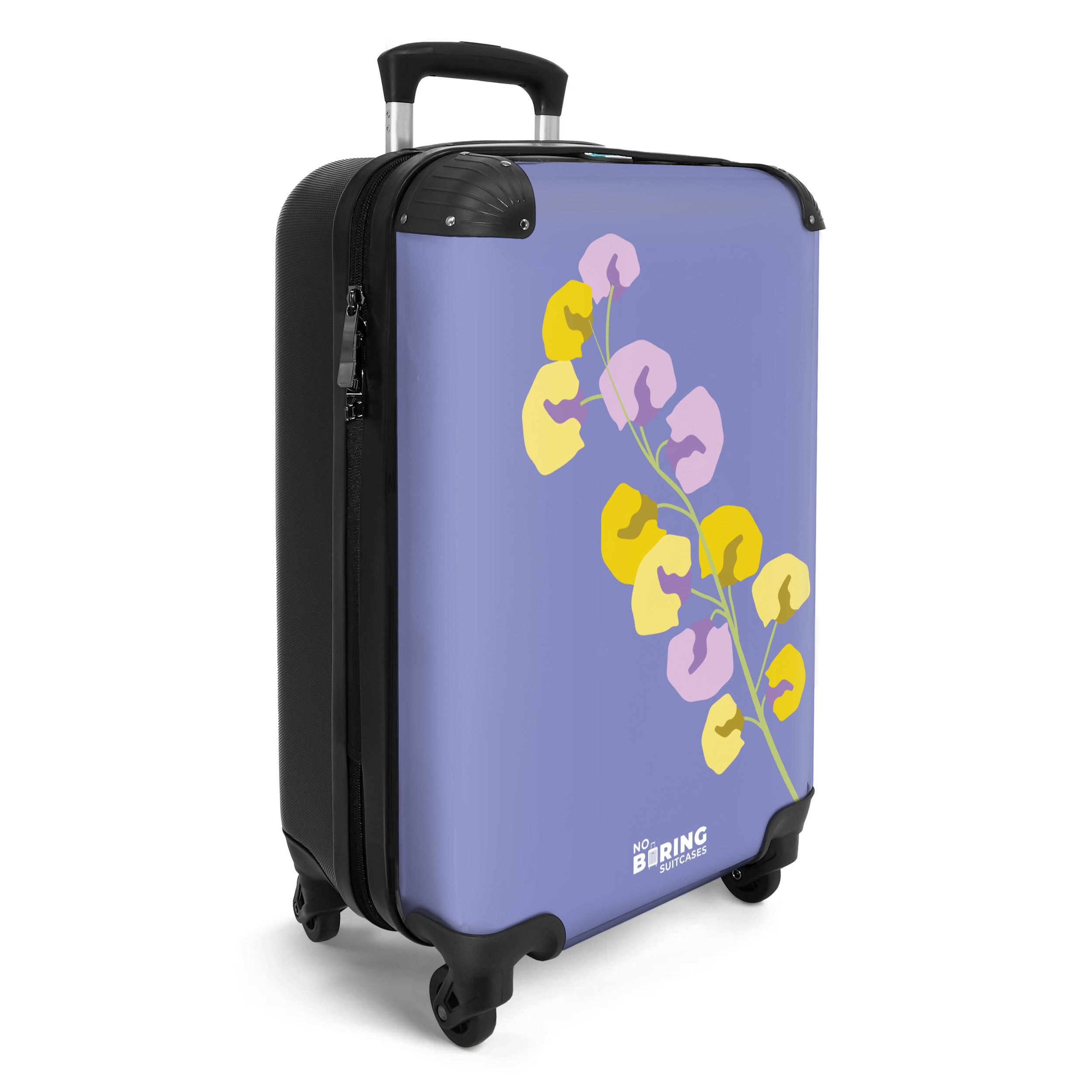 NoBoringSuitcases.com© Hartschalen-Trolley Lila mit bunter Blume günstig online kaufen