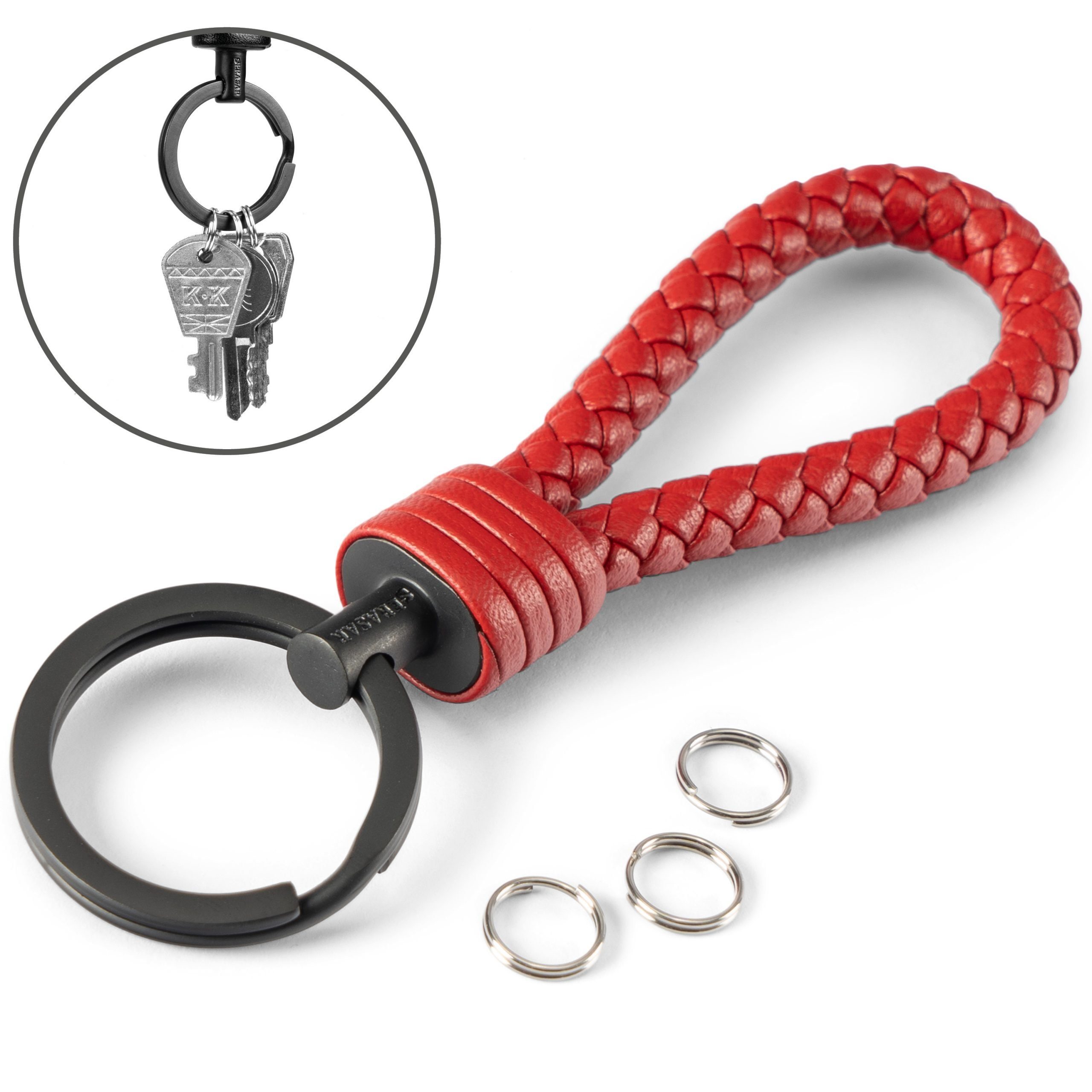 (1-tlg), Schlüssel SERASAR Rot Schlüsselanhänger Zusatzringe für Leder kleine Schlüsselanhänger "Strong"