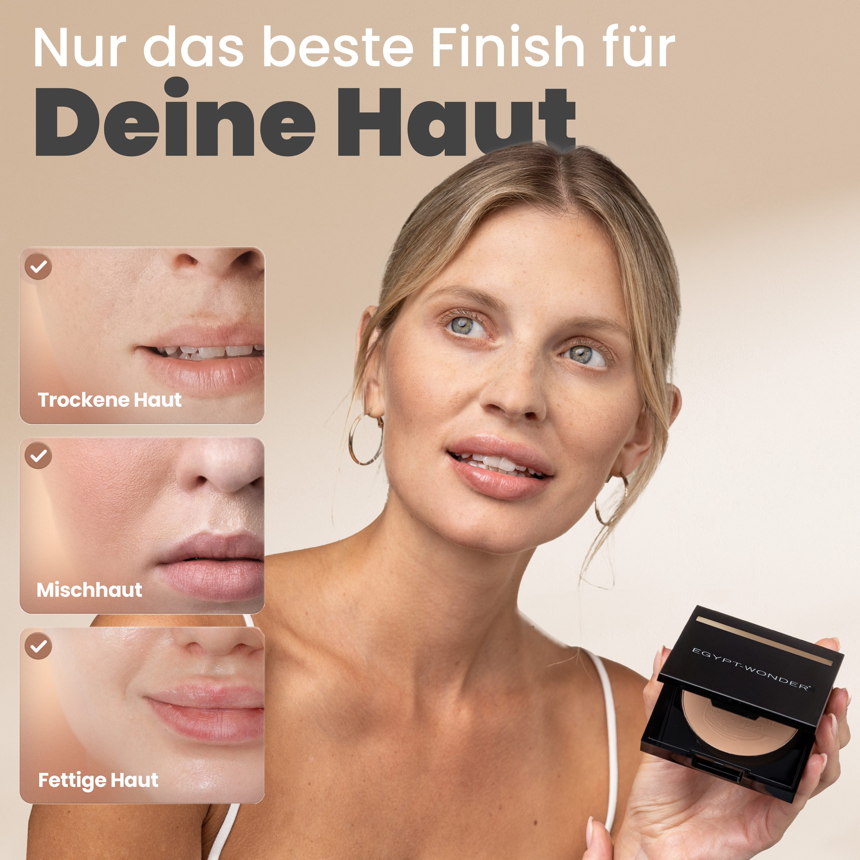 EGYPT-WONDER Make-up Compact Puder, Zartes Finish, ohne Duftstoffe, perfekter Teint