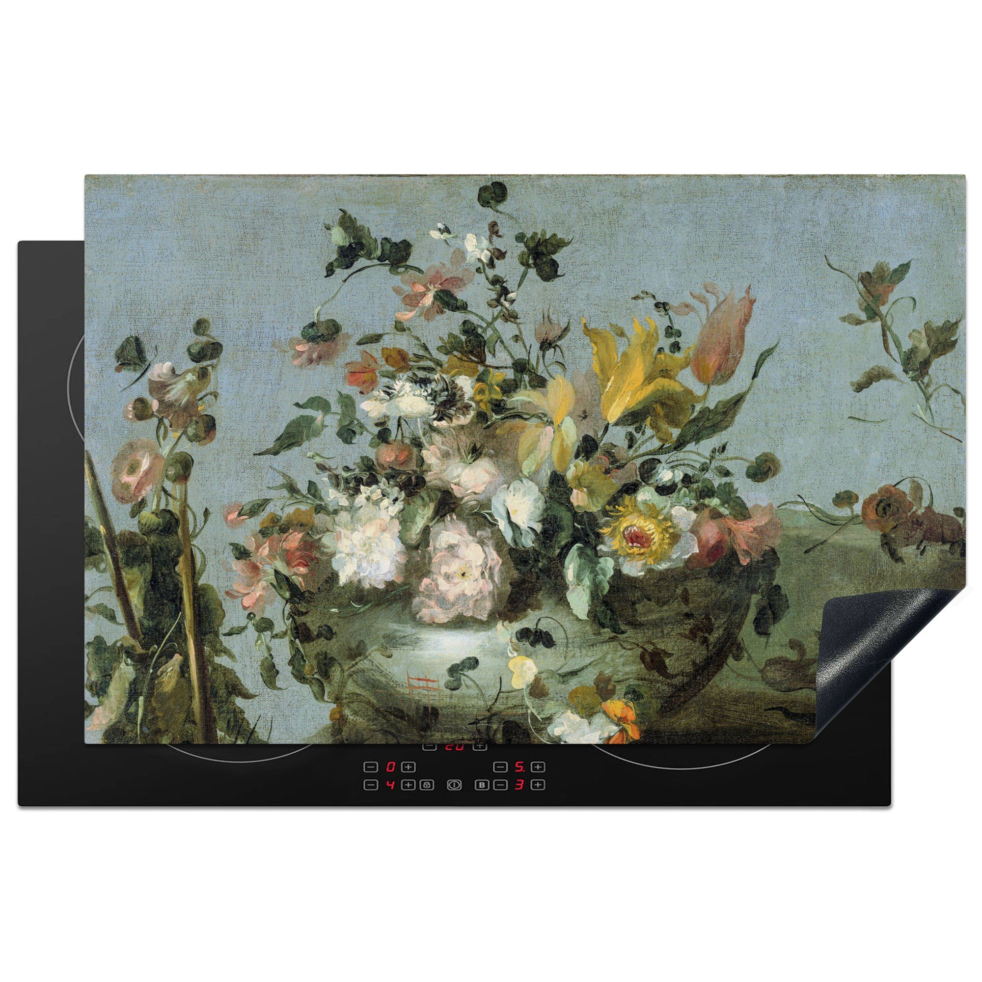 MuchoWow Herdblende-/Abdeckplatte Blumen - Alte Meister - Ölfarbe, Vinyl, (1 tlg), 81x52 cm, Induktionskochfeld Schutz für die küche, Ceranfeldabdeckung