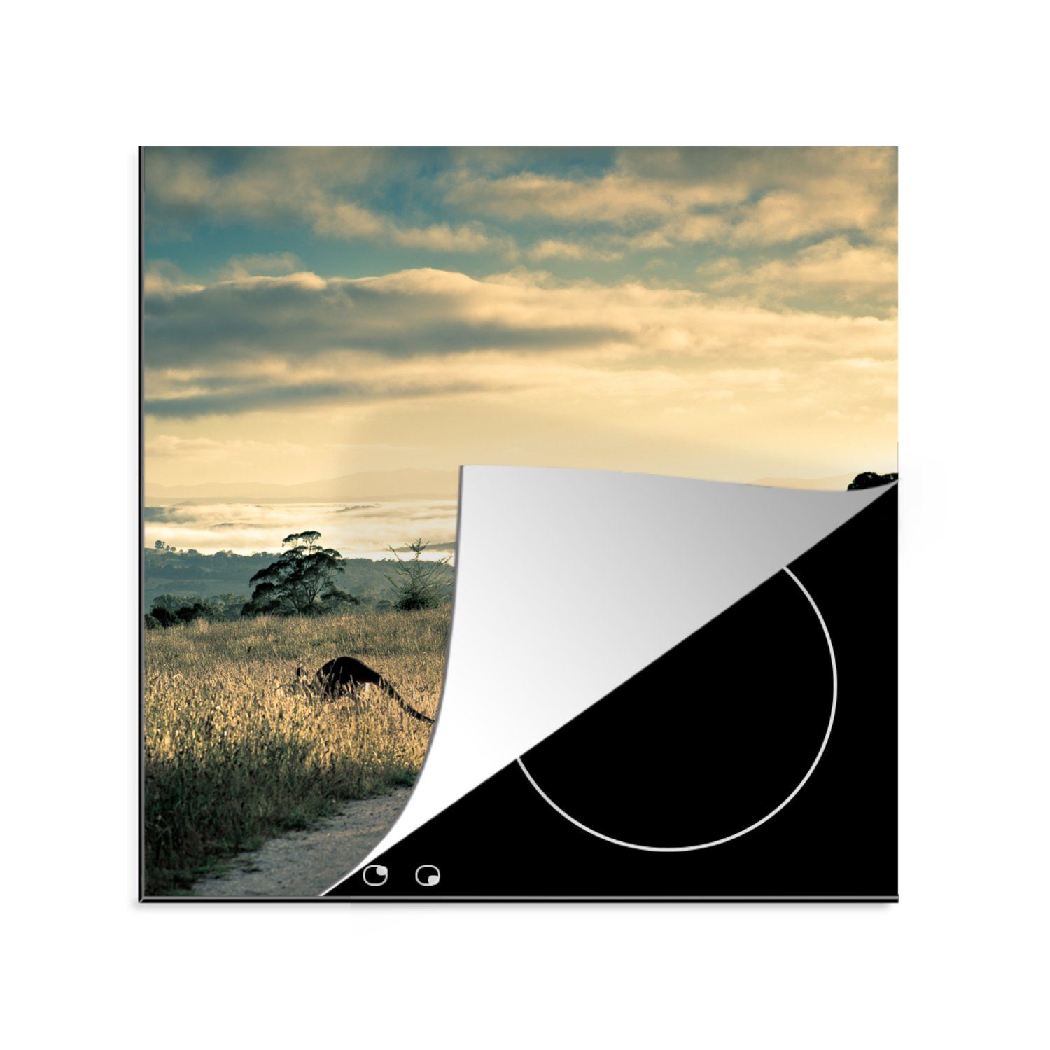 MuchoWow Herdblende-/Abdeckplatte Australien - Känguru - Tiere, Vinyl, (1 tlg), 78x78 cm, Ceranfeldabdeckung, Arbeitsplatte für küche
