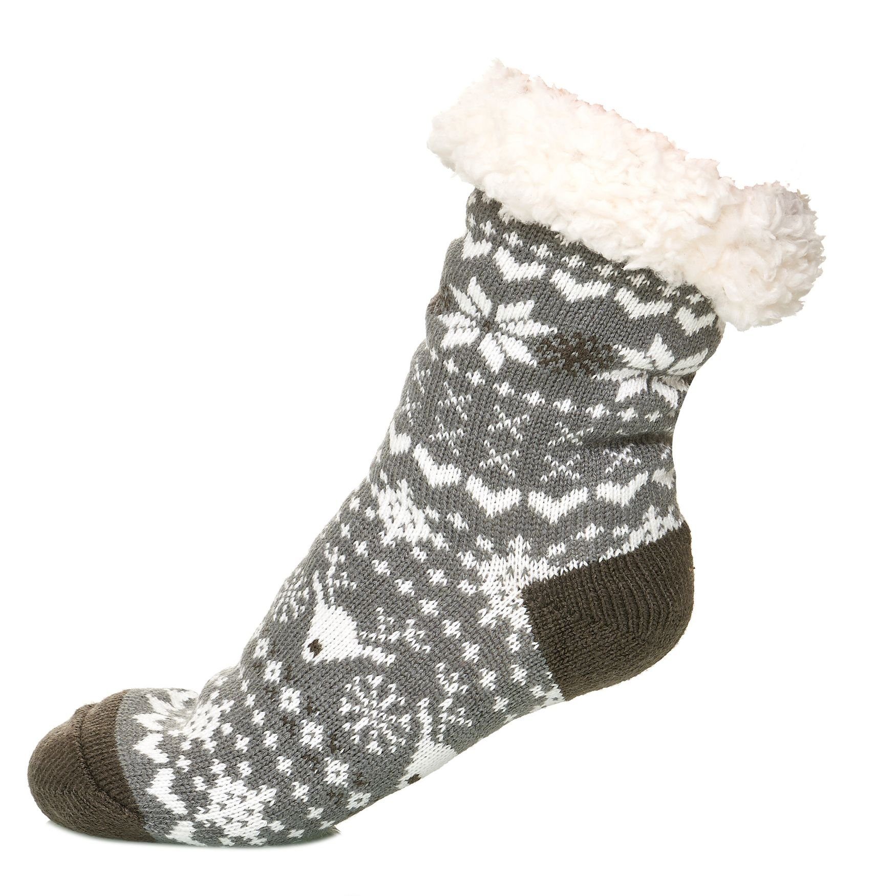 Egomaxx Socken Thermo Socken Kuschelsocken Anti Rutsch Sohle Gefüttert 2614 in Dunkelgrau